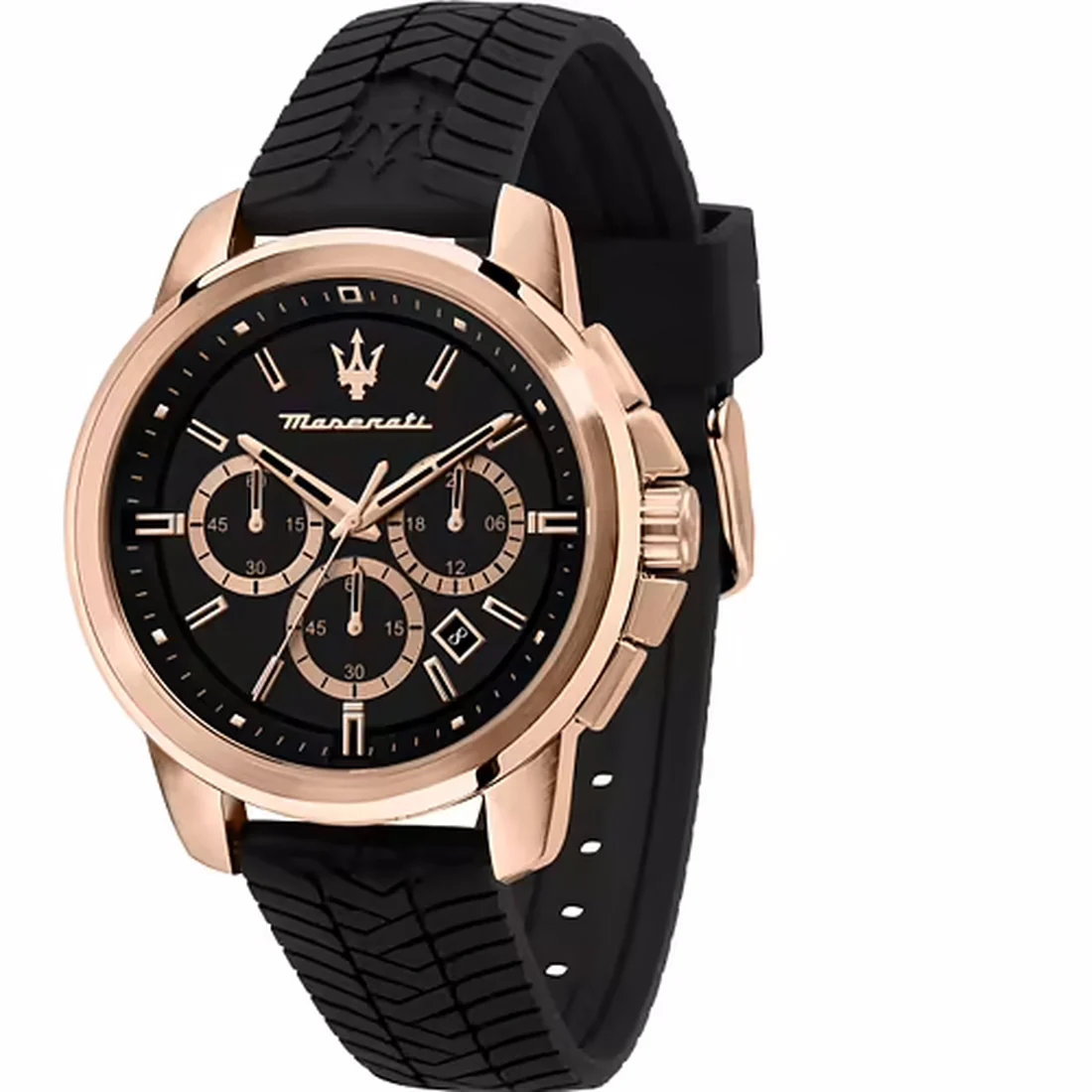 Orologio Maserati Successo crono nero e oro rosa cinturino silicone R8871621012