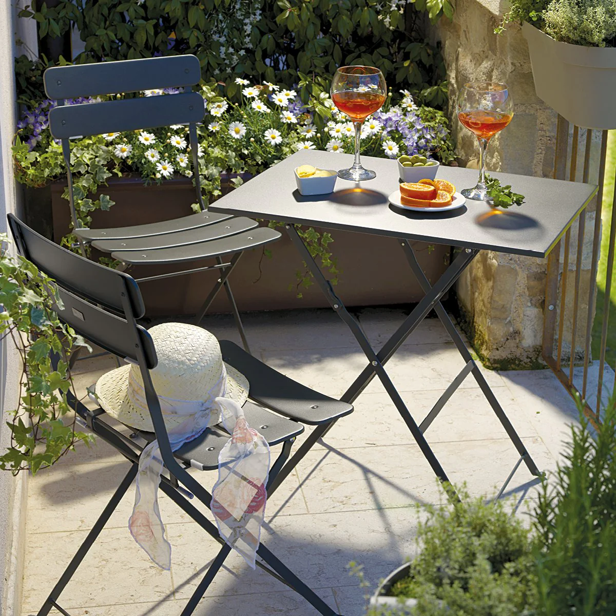 Speedy - Set da balcone 2 posti pieghevole in ferro antracite