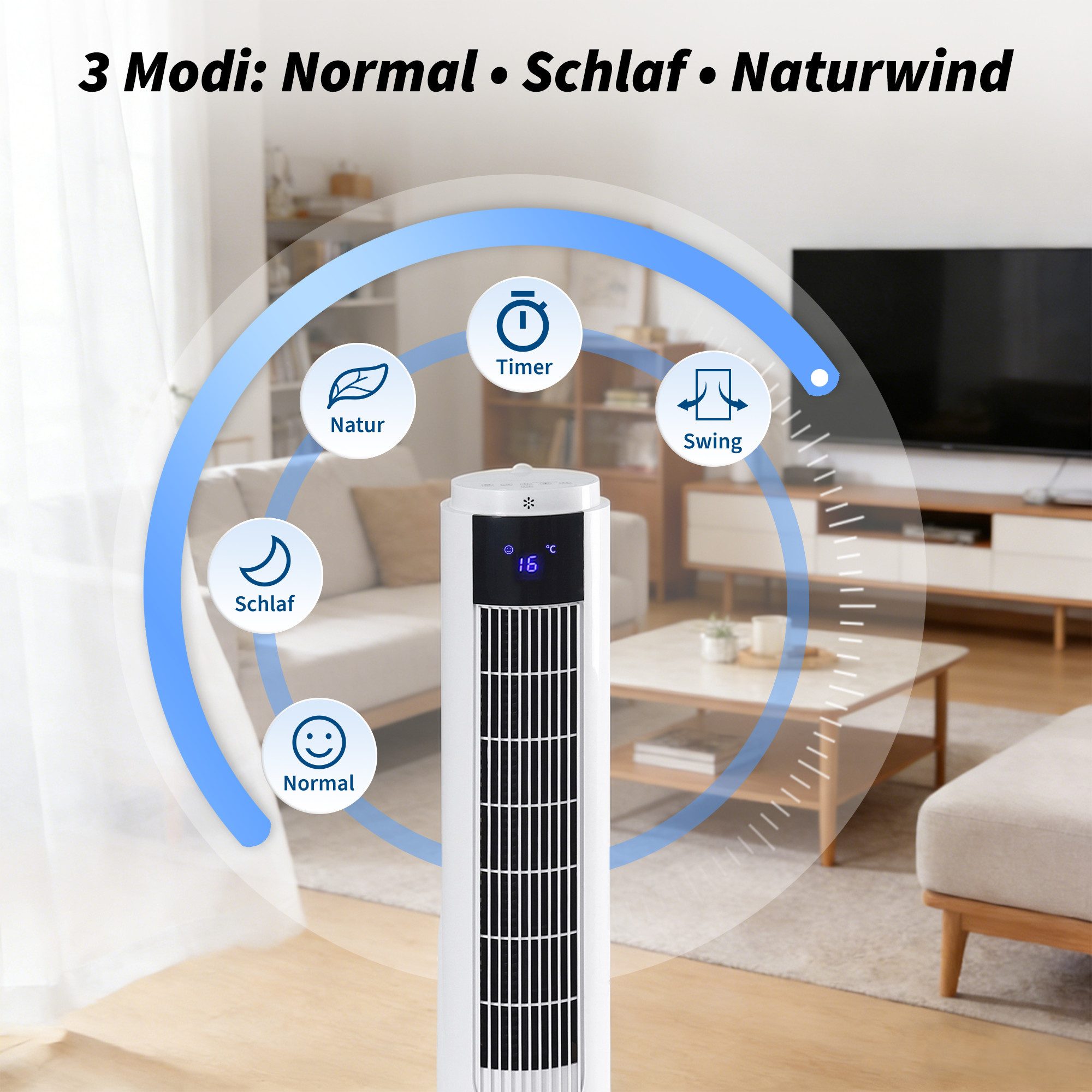 Turmventilator Standventilator leise 90° Oszillation mit fernbedienung Timer