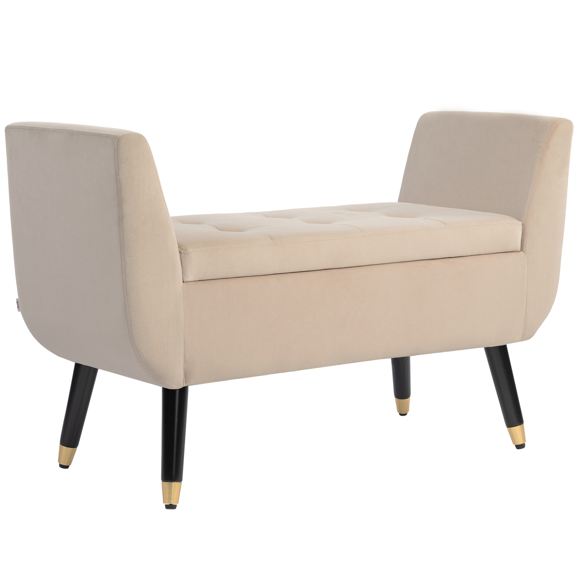 HOMCOM Polsterbank mit Stauraum, Armlehnen, Samtartiges Polyester, Kautschukholz, 107 x 42 x 65 cm, Beige