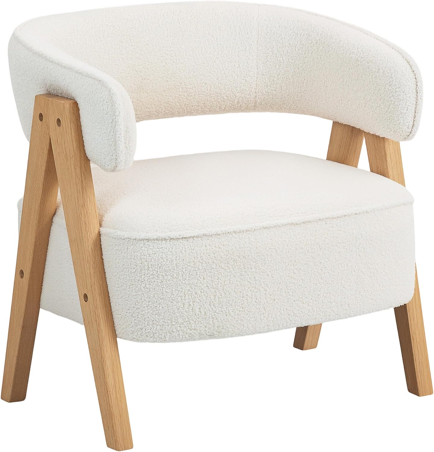 HOMCOM Sessel gepolsterter Loungesessel mit Armlehnen, 63 cm Breiter Sitz, Lesesessel Relaxsessel mit Holzbeine, für Schlafzimmer, Fleece-Optik, Weiß