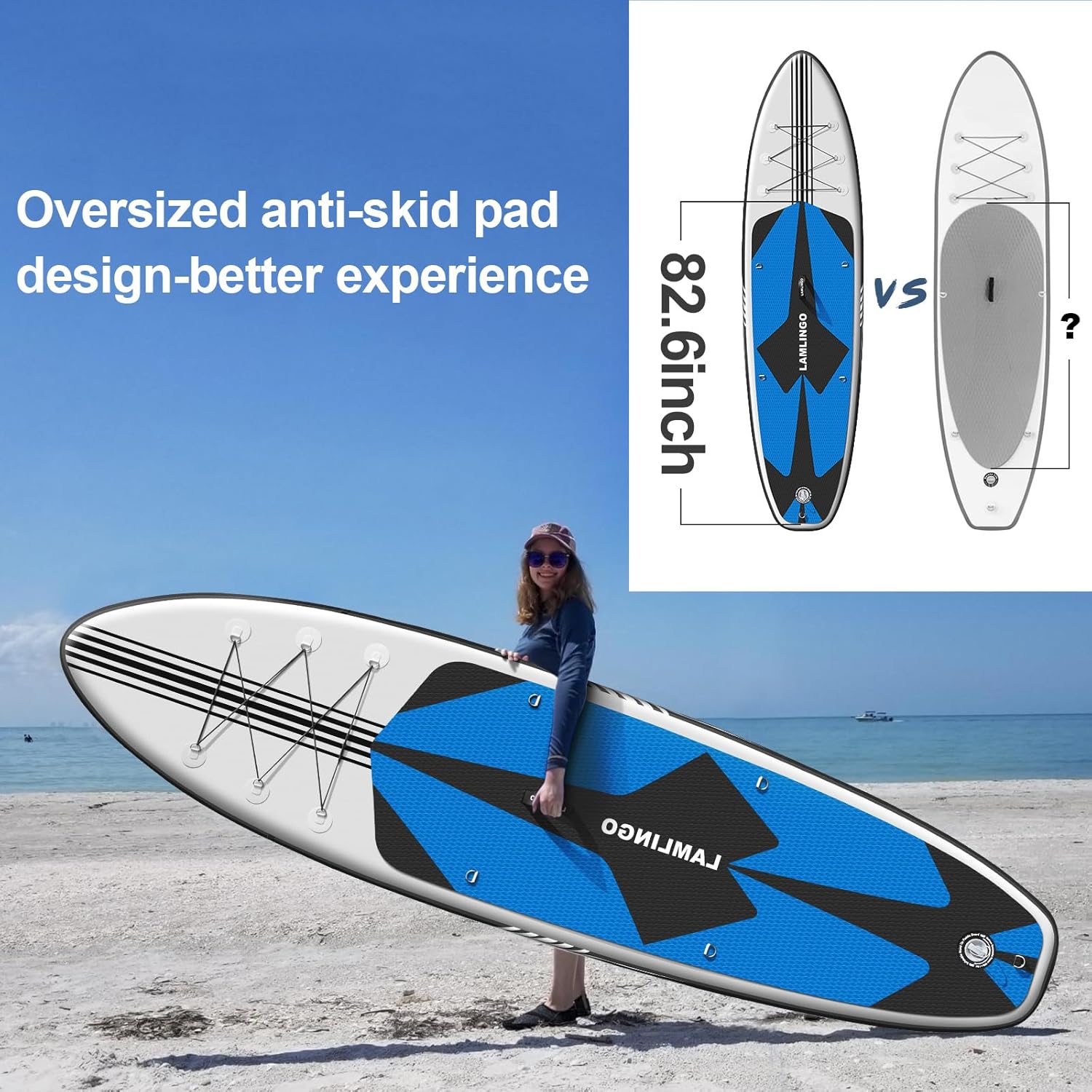 Rolimate Tavola da SUP 320×82×16cm SUP Gonfiabile, capacità di Carico di 200kg, Stand Up Paddle Board, ISUP Tavola da Surf con Pompa ad Aria, Pagaia Regolabile, Linea Sicurezza