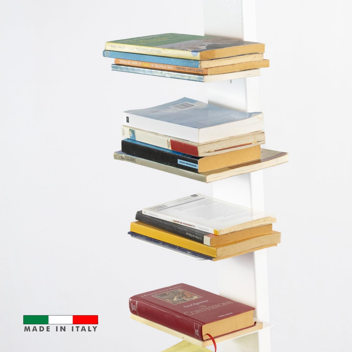 MOHOME Libreria Verticale a Colonna da Terra Sospesa Bianca Premium Quality Made in Italy 14 Ripiani Mensola 20 x 15 cm Stretta e Alta 214 cm Finitura Metallo Biblioteca Salvaspazio Soggiorno Cucina