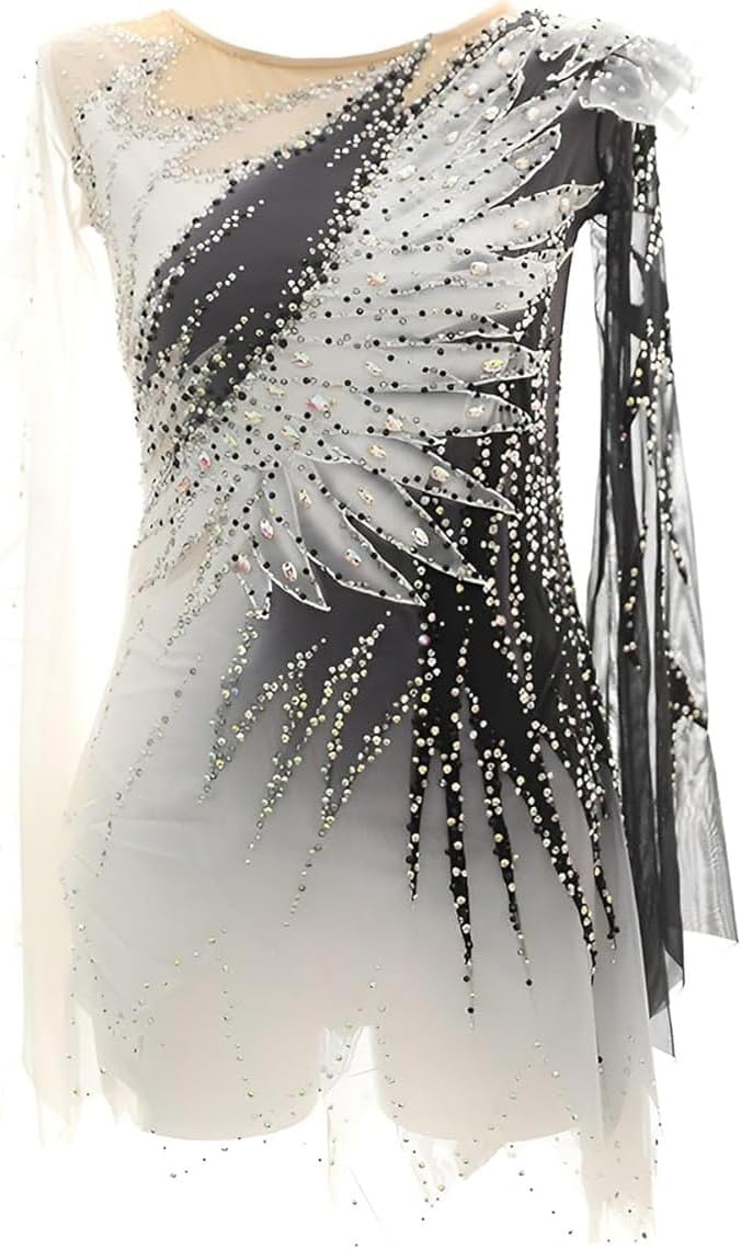 Eiskunstlauf Kleid Für Mädchen Langärmliger Gymnastik Wettkampf Rock Für Damen Hochelastisches Eislauf Kostüm Winter Sport Kleidung Aus Glänzendem Kristall