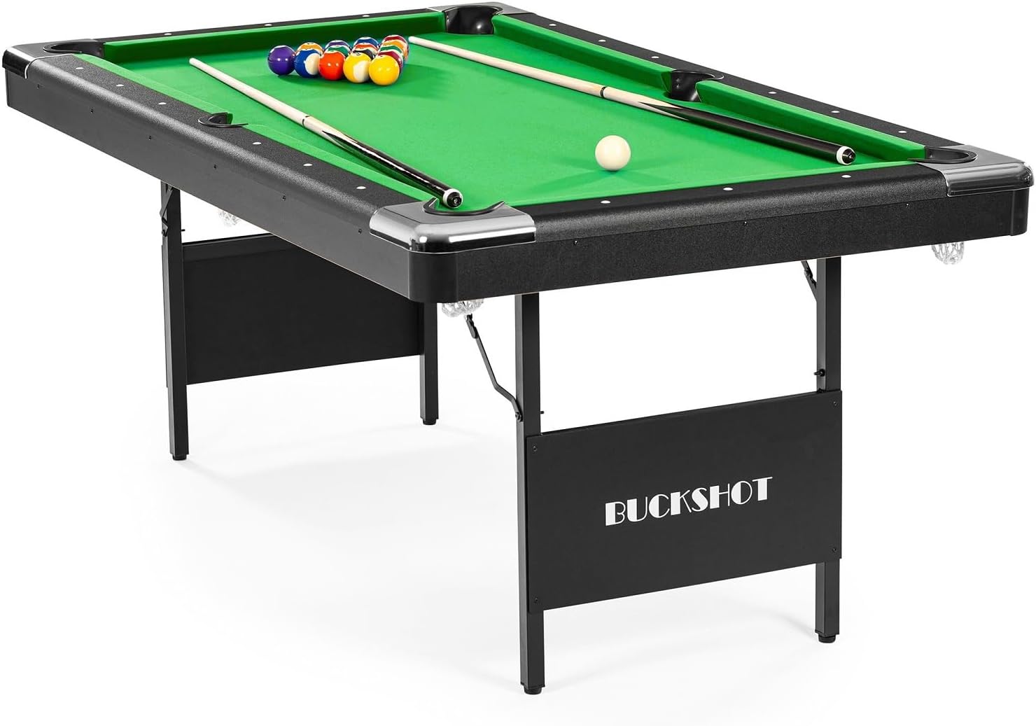 Buckshot Tavolo da biliardo Atlanta, pieghevole, 193 x 109 x 81 cm, con accessori, biliardo a 6 piedi con gambe pieghevoli in metallo, colore: verde/nero