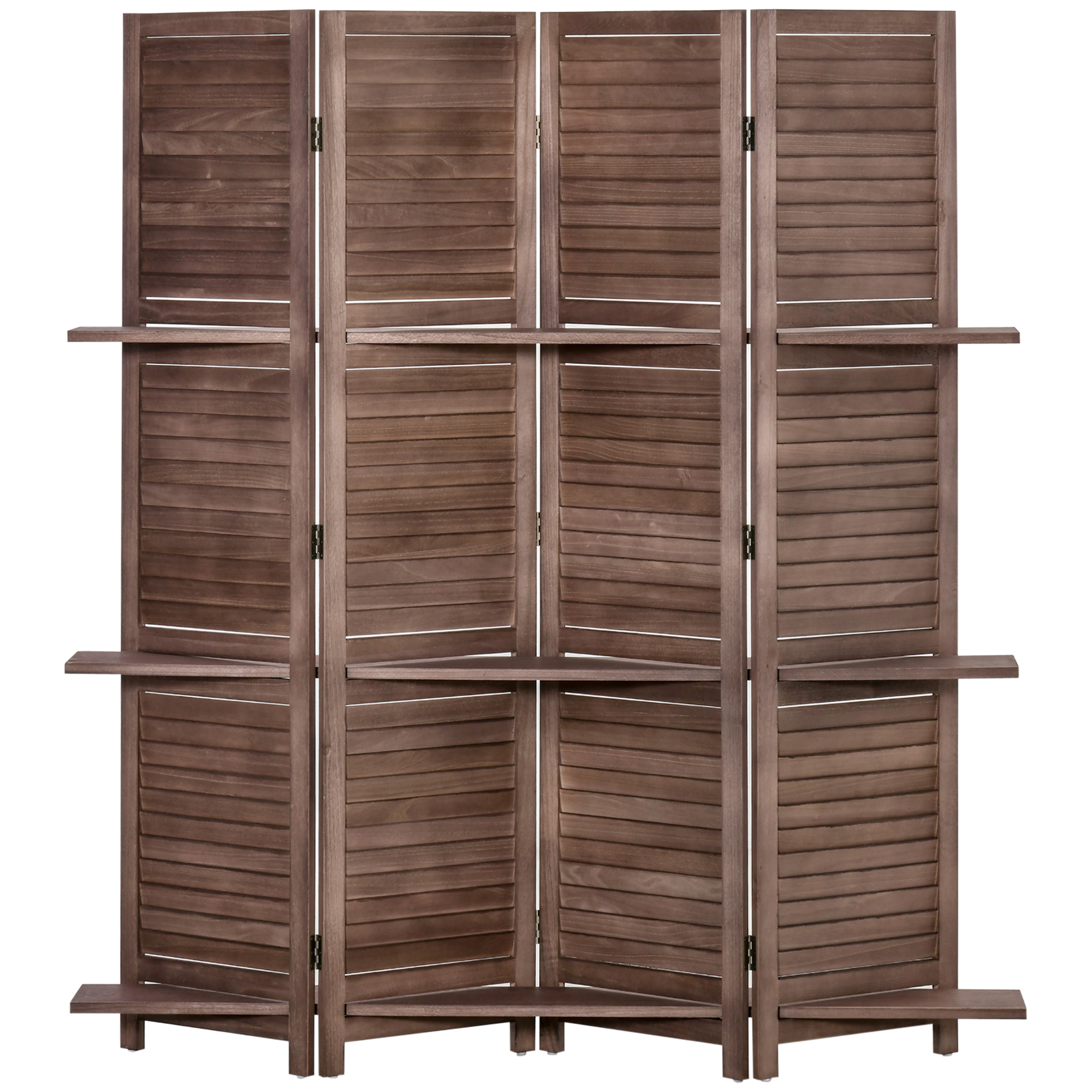HOMCOM Paravent aus Holz mit 4 Paneelen 162 x 170 cm mit 3 Regalen, faltbarer Raumteiler, Innenraumtrennwand in Nussbaum
