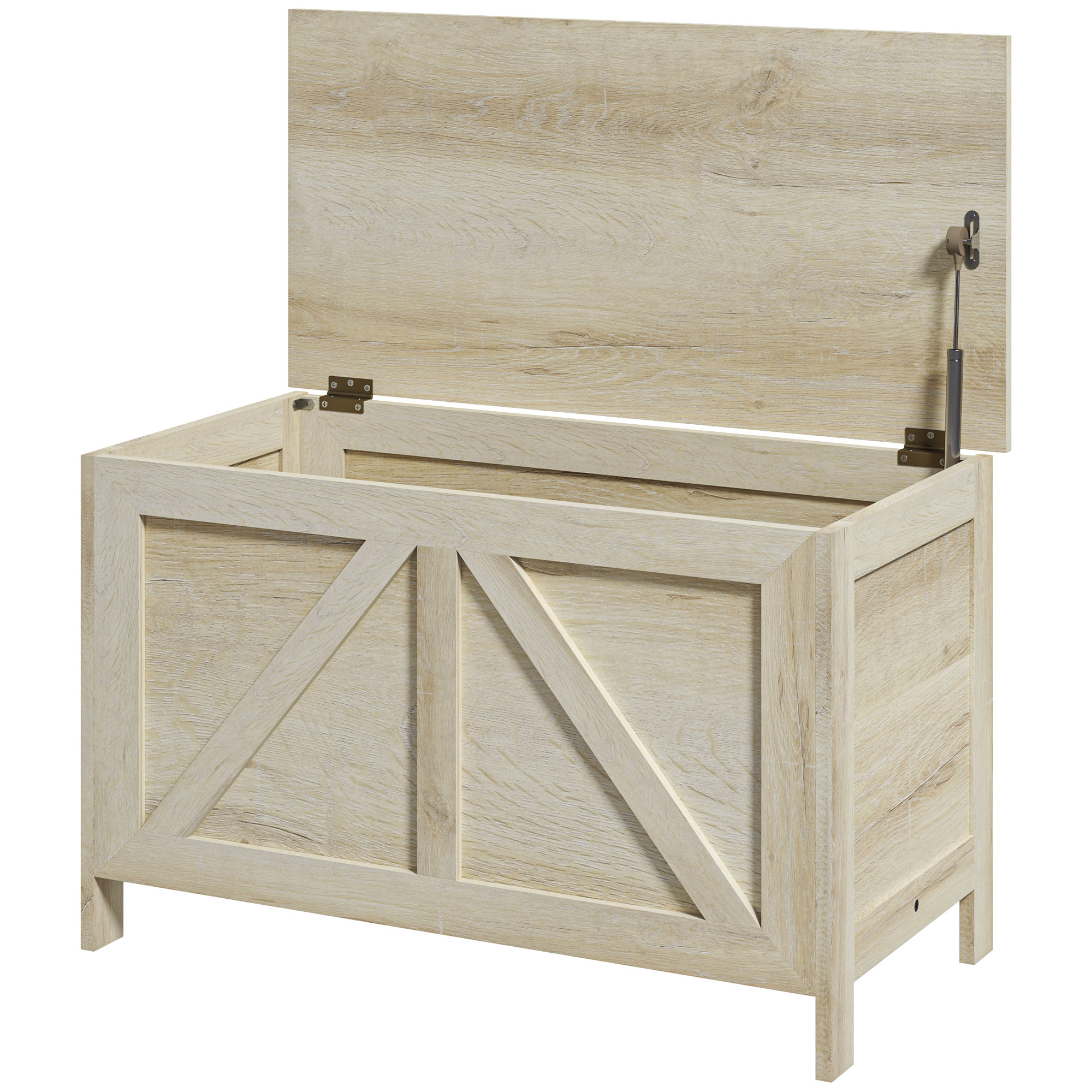 HOMCOM Aufbewahrungsbox mit aufklappbarem Deckel und Sicherheitsscharnieren zum Öffnen um 100 ° 76L x 39B x 48H cm Naturholz