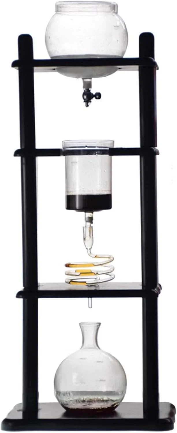 Hydravex Kaffeemaschine, 32 x 22 x 81 cm (12,6 x 8,6 x 31,8 Zoll), 1000 ml, Kiefernholz + handgefertigtes Glas (Borosilikatglas), Schwarz/Silber
