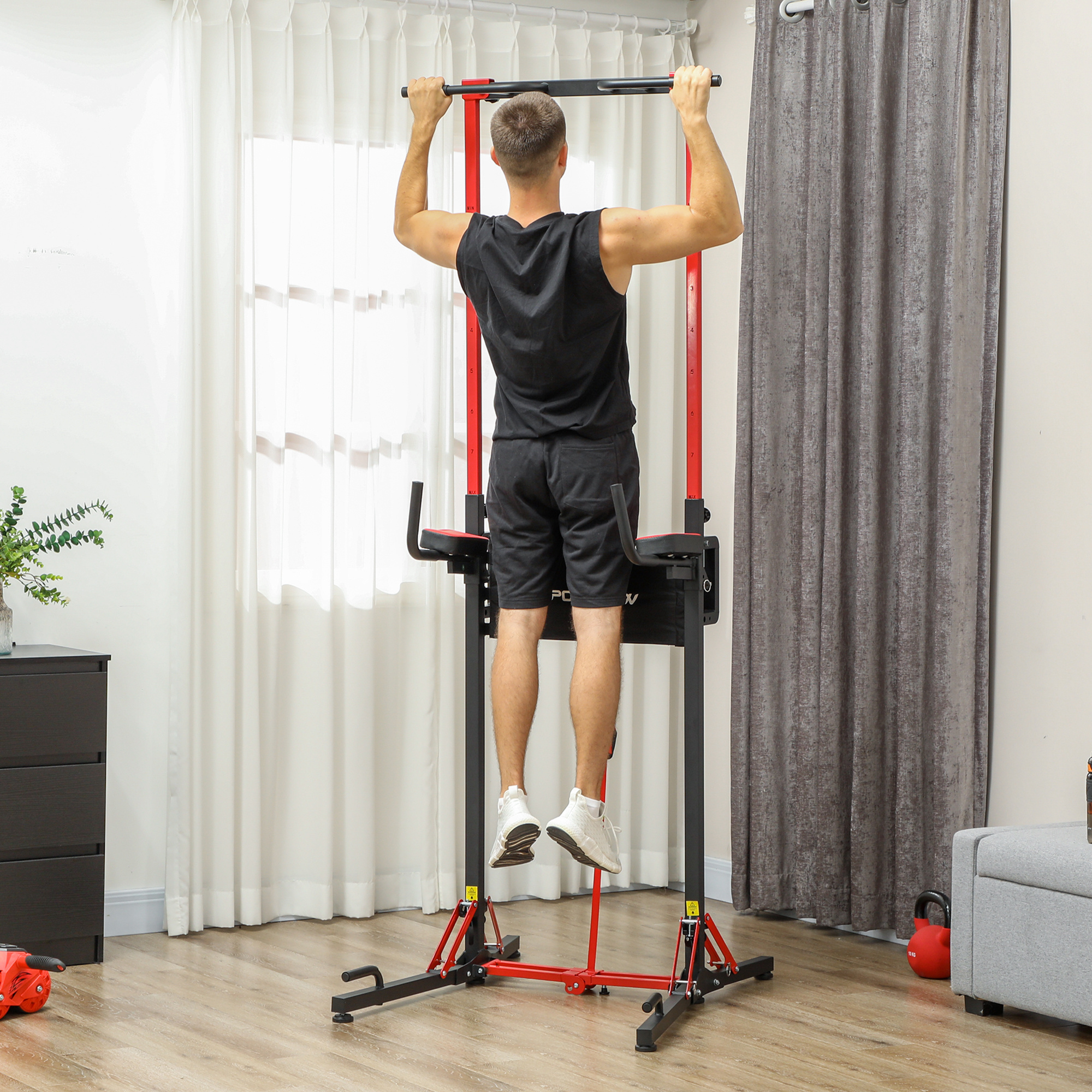 SPORTNOW Faltbarer Power Tower, Klimmzugstation, höhenverstellbar, für Push-ups und Liegestütze, Leichte Montage, Metall