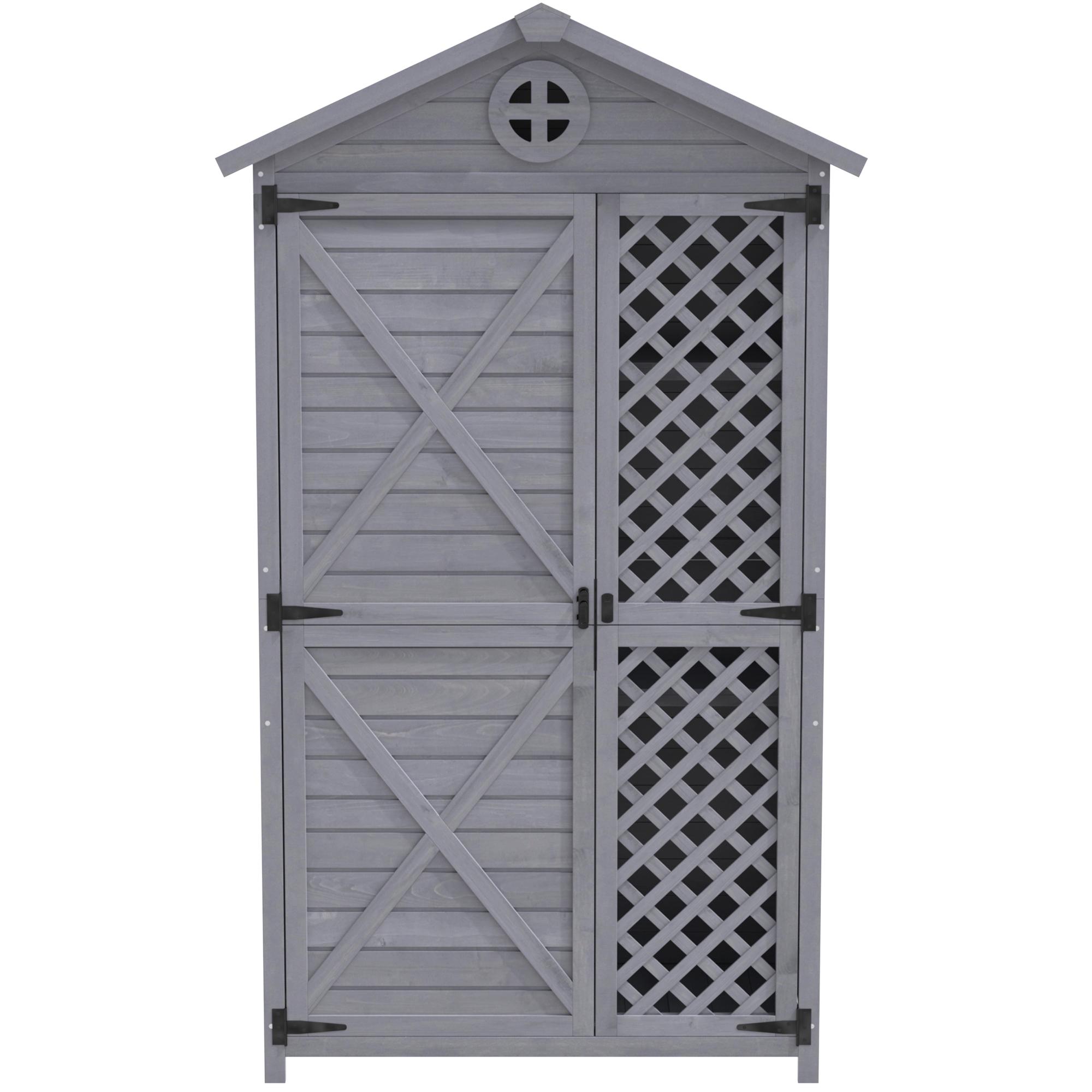 Gartenschrank Holz 90x56cm mit Regalen - Stabile Gartenhaus für den Außenbereich, grau
