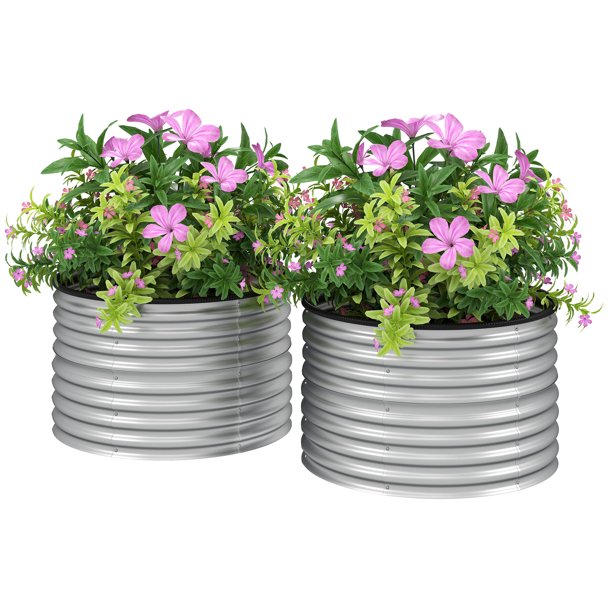 Outsunny Set von 2 erhöhten Pflanzkästen, rundes erhöhtes Pflanzkastenset, offene Böden, verzinkter Stahl, 90 x 90 x 56 cm, Silber