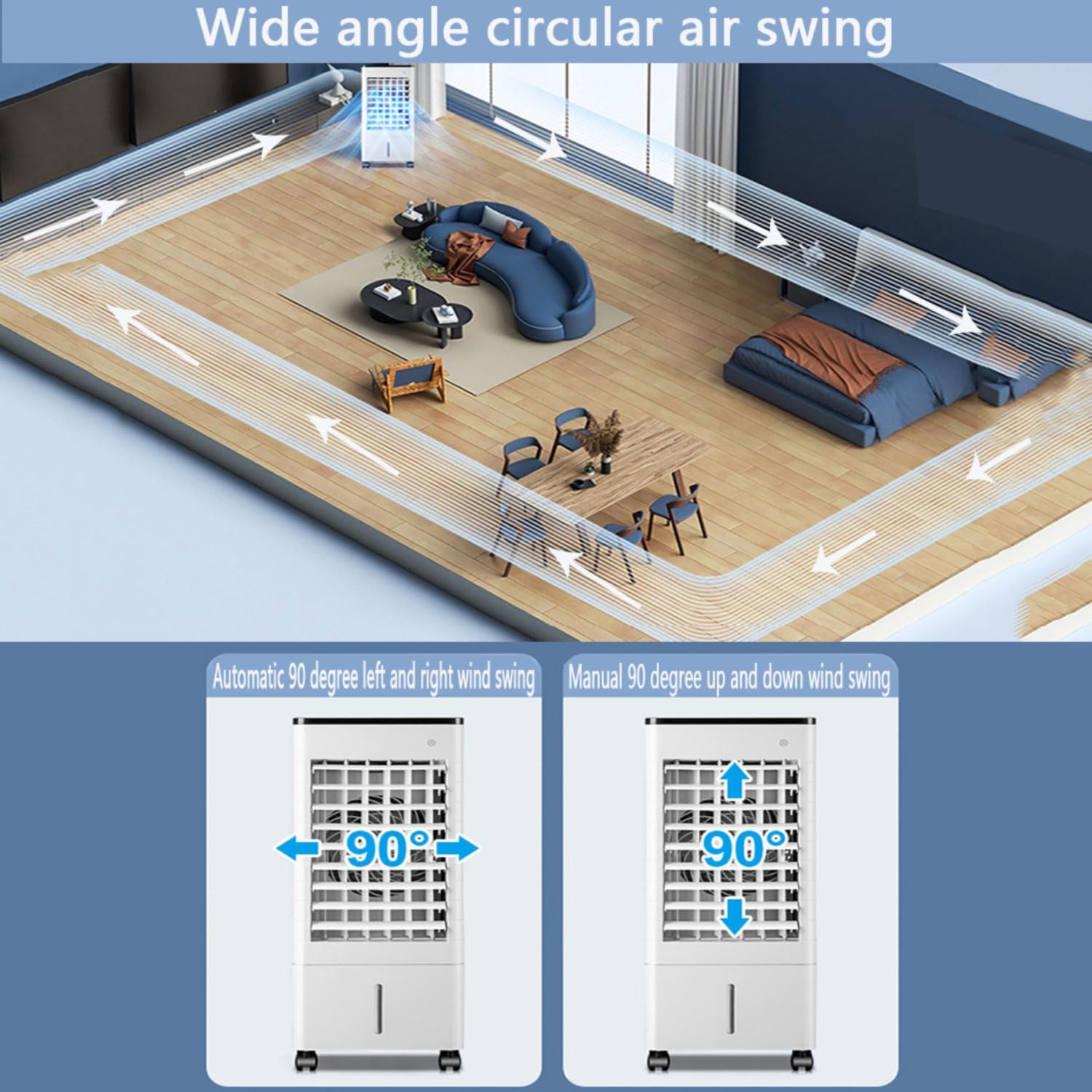 Luftkühler mobil mit Wasserkühlung 9L Wassertank 15H Timer Mobile Klimaanlage ohne Abluftschlauch Luftbefeuchter Ventilator Standventilator leise Verdunstungskühler für Wohnung Zimmer