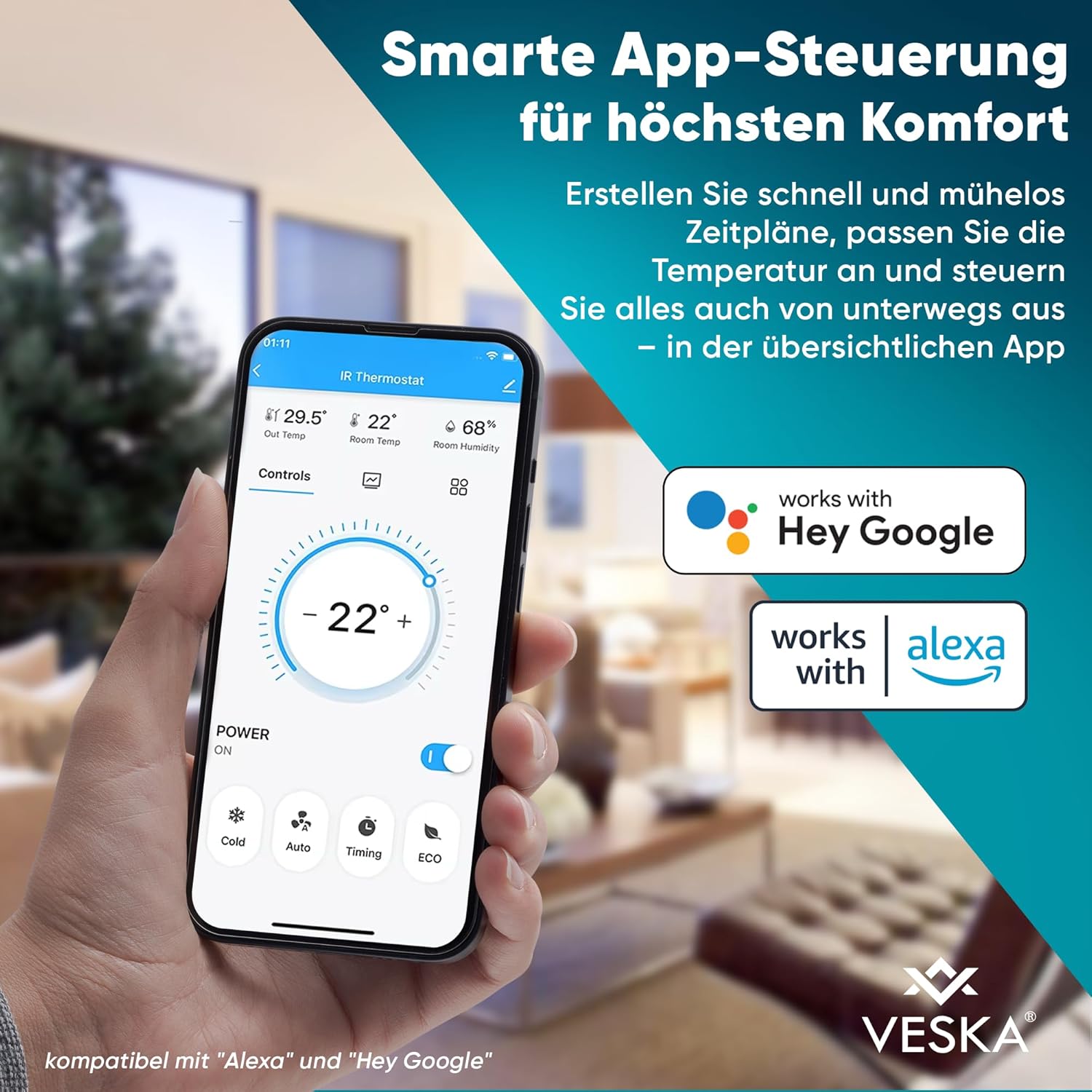 Klimaanlage Mobil 12000 BTU/h (3.500 Watt) - Mobiles Klimagerät 4in1 mit WiFi/App Monoblock Kältemittel - Fernbedienung, 24h-Timer, Luftentfeuchter, Nachtmodus (12000 BTU)