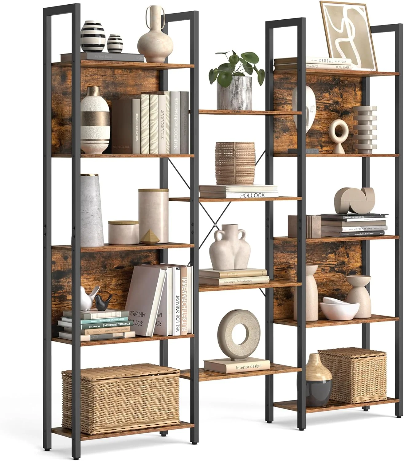 VASAGLE Bücherregal mit Metallrahmen, Standregal im Industrial-Stil