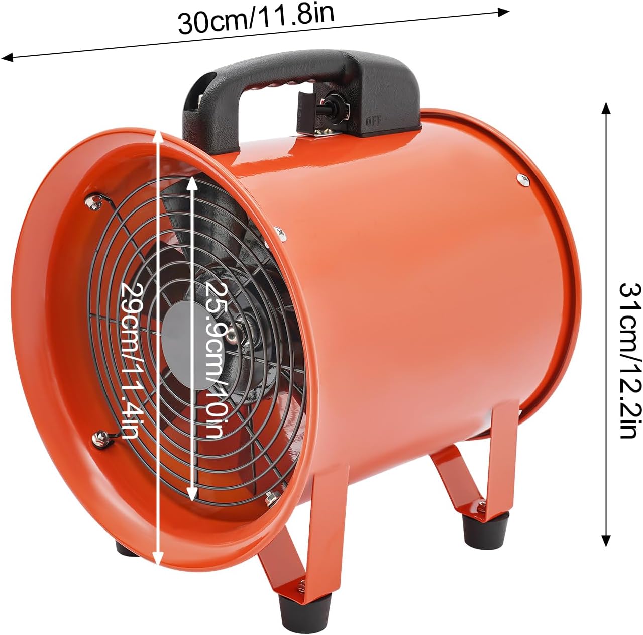 250mm Bauventilator 2580m³/h Industrieventilator Baugebläse mit 10M Schlauch Axialgebläse 2800/3300rpm Baulüfter für Fabriken Keller Stahlwerke Tunnel und Autowerkstätten
