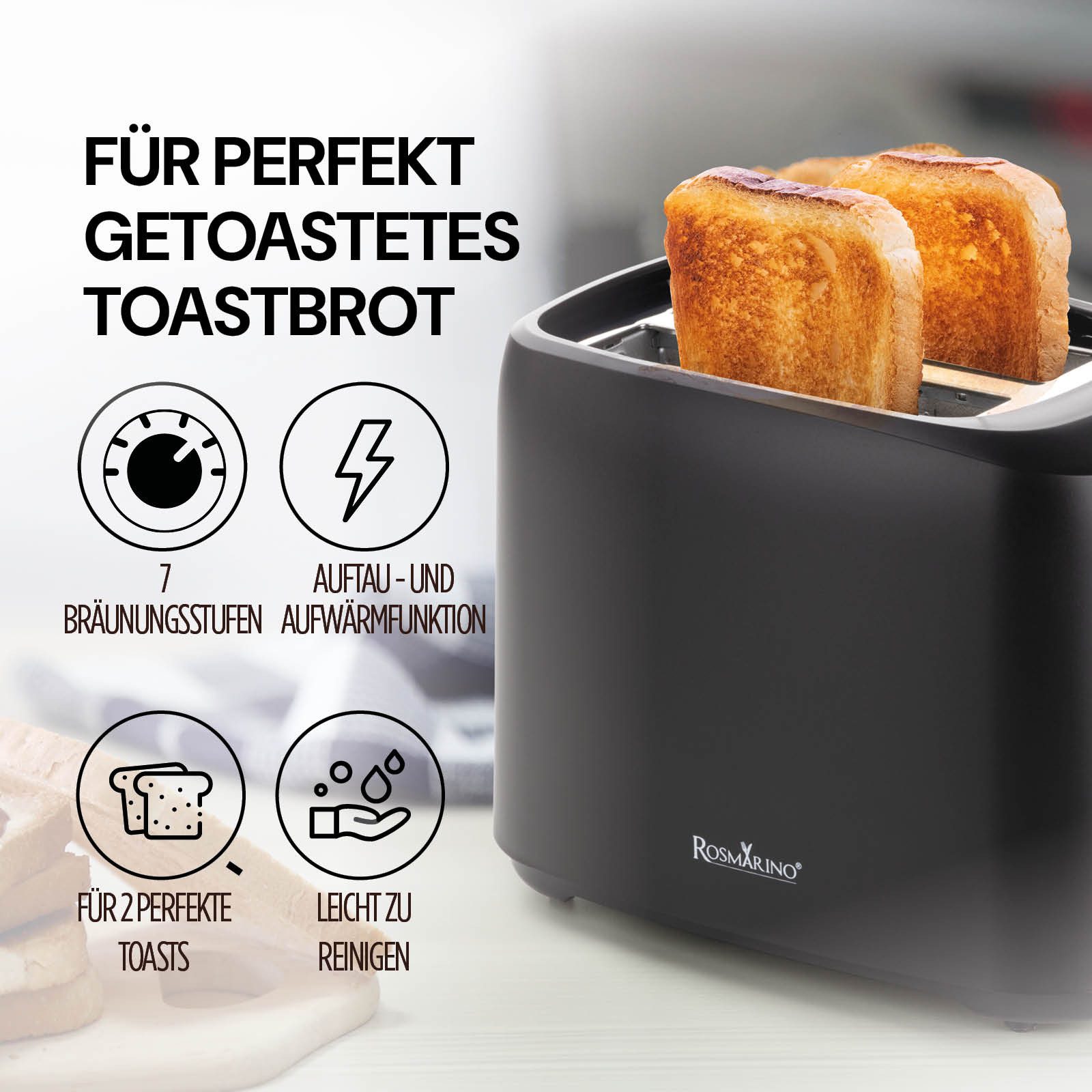 Toaster Brotröster – 7 Röststufen, Aufwärmen, Auftauen, Schnellstopp