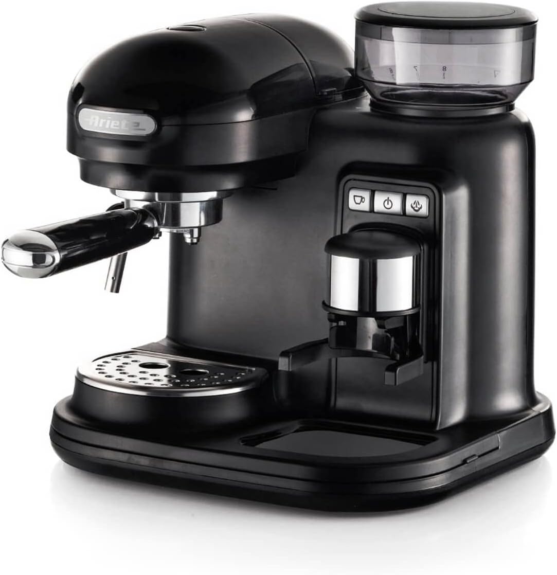 Ariete 1318 Macchina da Caffè con Macinacaffè - 1 filtro - Montalatte - 15 bar - 1080 Watt - 0,8 Litri - Linea Moderna - Rosso