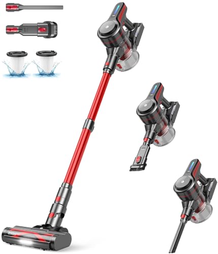 CHEBIO Cordless Vacuum Cleaner, Stick Vacuum with Powerful Suction, 45Mins Runtime Vacuum Cleaners for Home, Anti tangle and 1.5L Dust Cup, 6 in 1 Lightweight Vacuum for Hardwood Floor Carpet Pet Hair