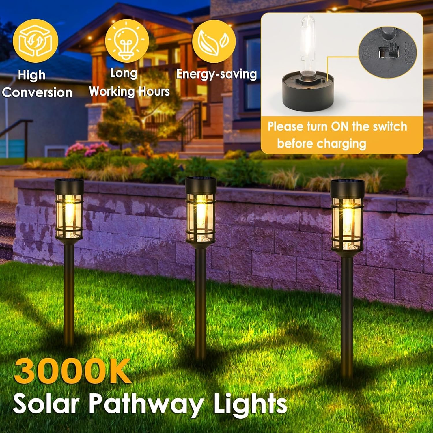 So Gartenpfahl-Lichter, wetterfest, für den Außenbereich, Wegbeleuchtung mit automatischer Nachtaktivierung, keine Kabel erforderlich für einfache Installation, 8 Stück