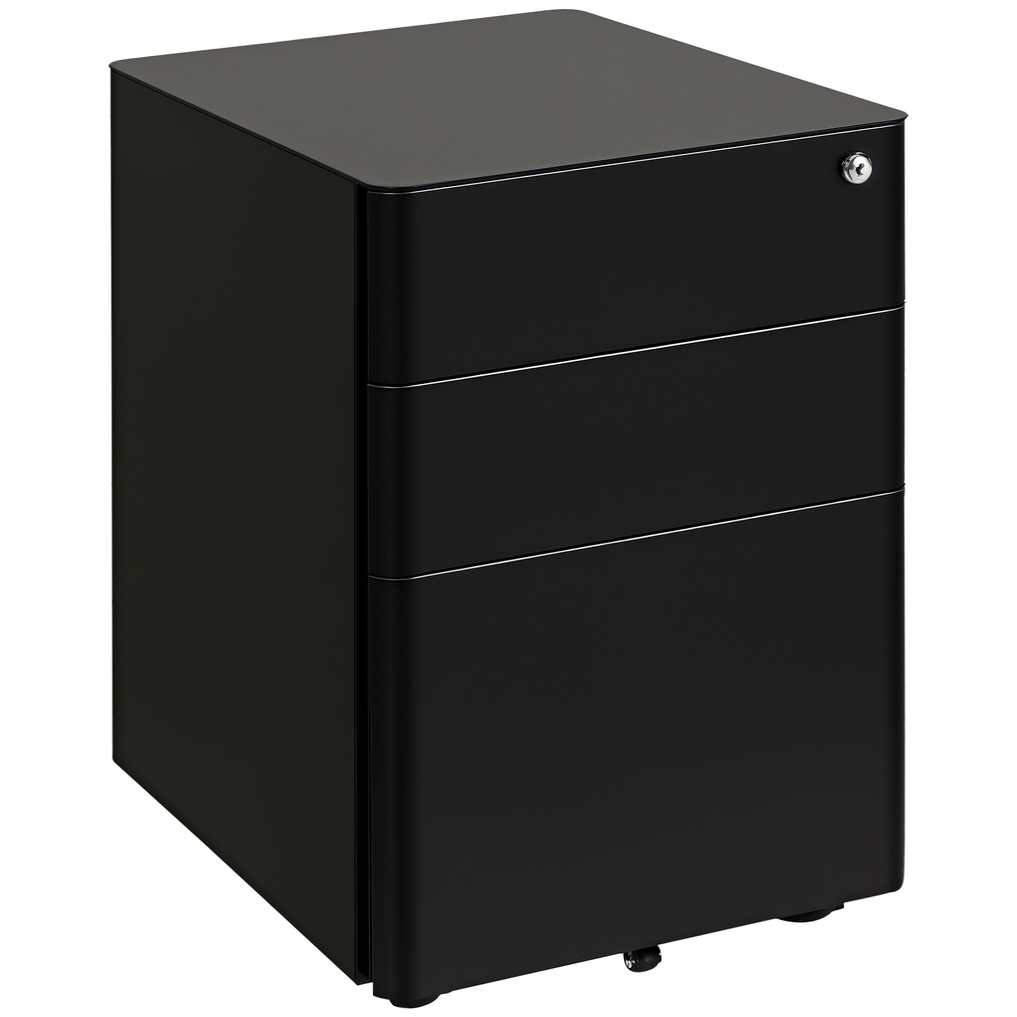 Vinsetto Rollcontainer, mobiler Aktenschrank mit 3 Schubladen, abschließbarer Büroschrank mit Hängeregistratur, Aufbewahrung, Stahl, 39 x 48 x 59 cm Schwarz