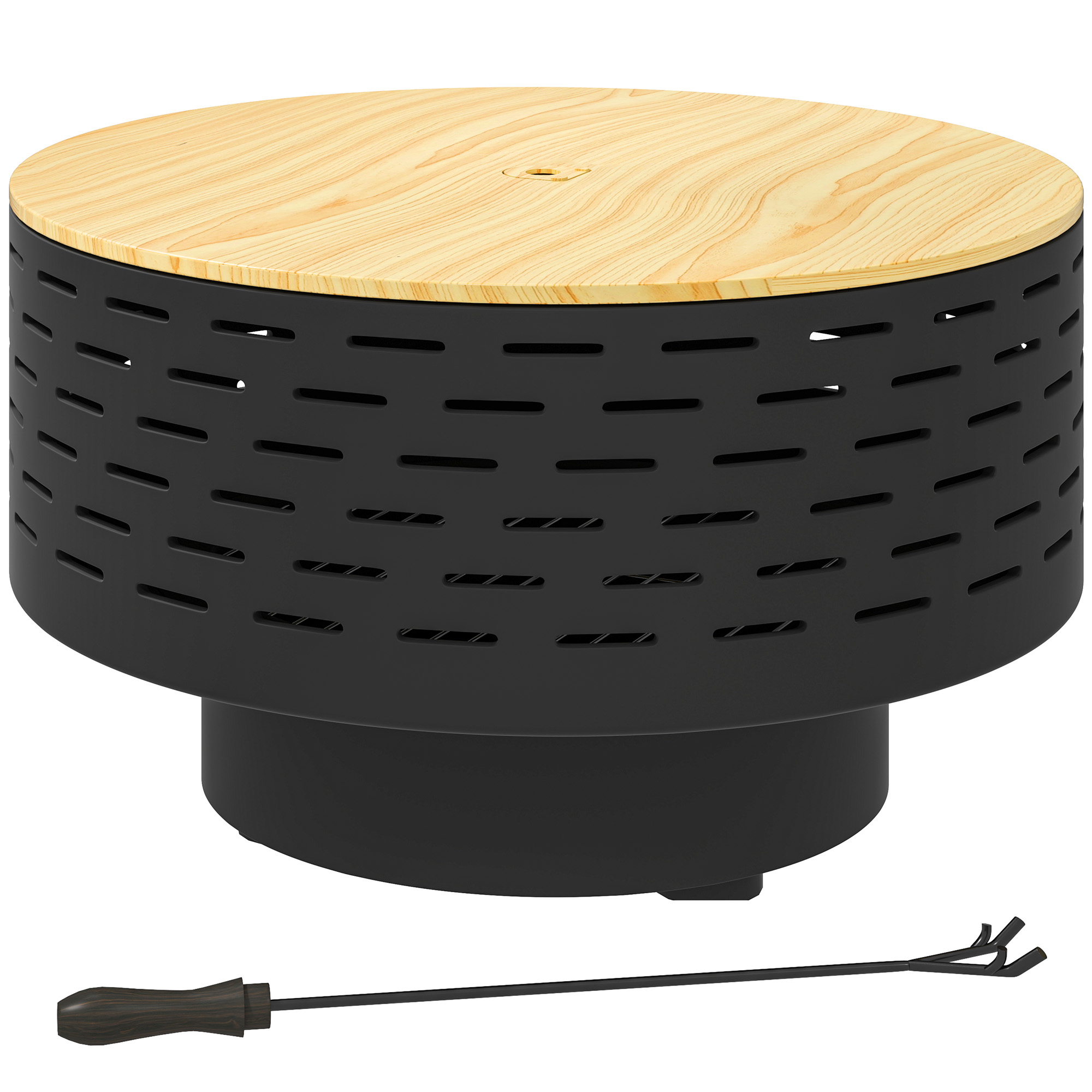 Outsunny 3-in-1 Feuerschale Ø60 x 39cm aus Edelstahl Feuerstelle mit Grillrost Funkenschutz Schürhaken Kohlegrau