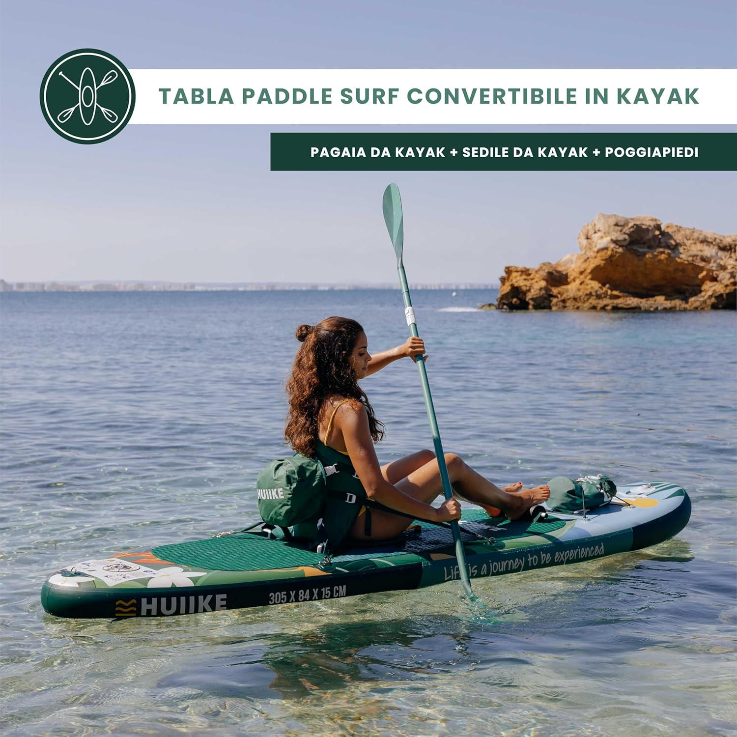 HUIIKE Tavola Sup Gonfiabile Adulti con Accessori Inclusi, Pagaia, Pinne, Pompa. Stand Up Paddle Board con Grande Stabilità e Resistenza. 305 x 84 x 15 cm, Carico Massimo 130 kg