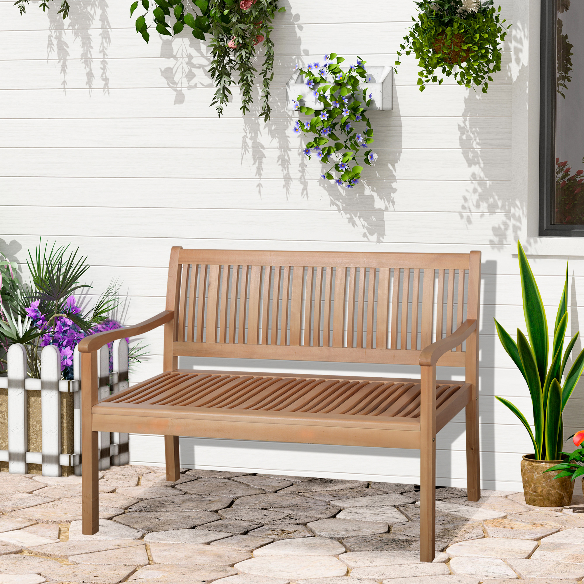Outsunny Gartenbank 2-Sitzer Sitzbank aus Holz Parkbank bis 200 kg Bank Terrassenbank mit Rückenlehnen Gartenmöbel Pappelholz Gelb 126,8 x 62 x 91,3 cm