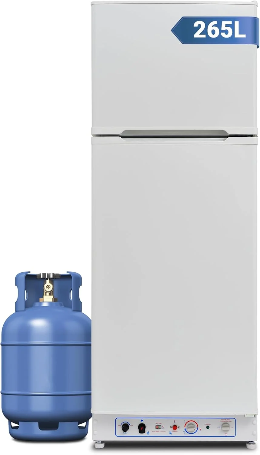 Gas Kühl-Gefrierkombination, 265 L, 21 dB, 230 V, Weiß, Kühlschrank, Lautlos Kühlschrank mit Gefrierfach, Camping Kühlschrank /