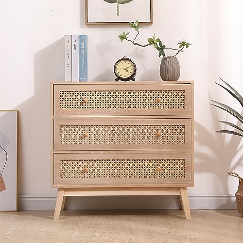 Cassettiera rustica in legno naturale con 3 grandi cassetti per camera da letto, finitura nera : Amazon.it: Casa e cucina