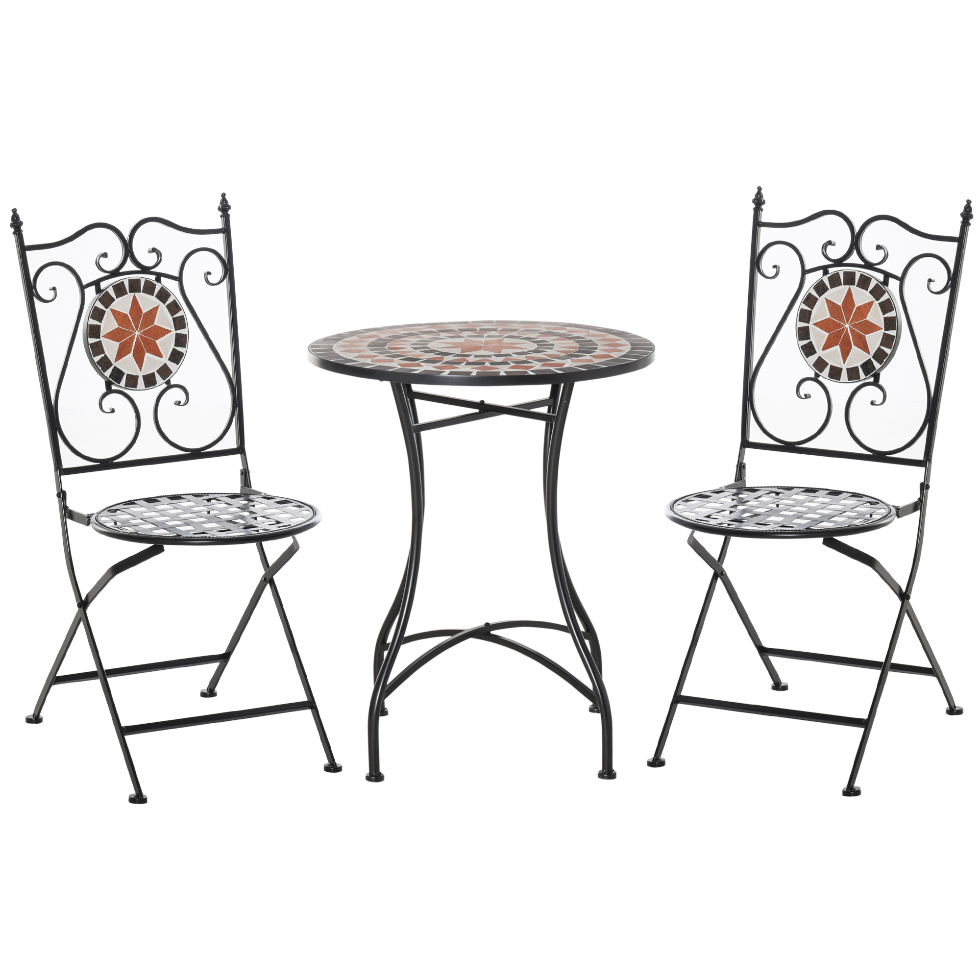 Outsunny Gartenset Balkonmöbel Set für 2 Personen Mosaiktisch 2 faltbare Stühle Metall Mehrfarbig