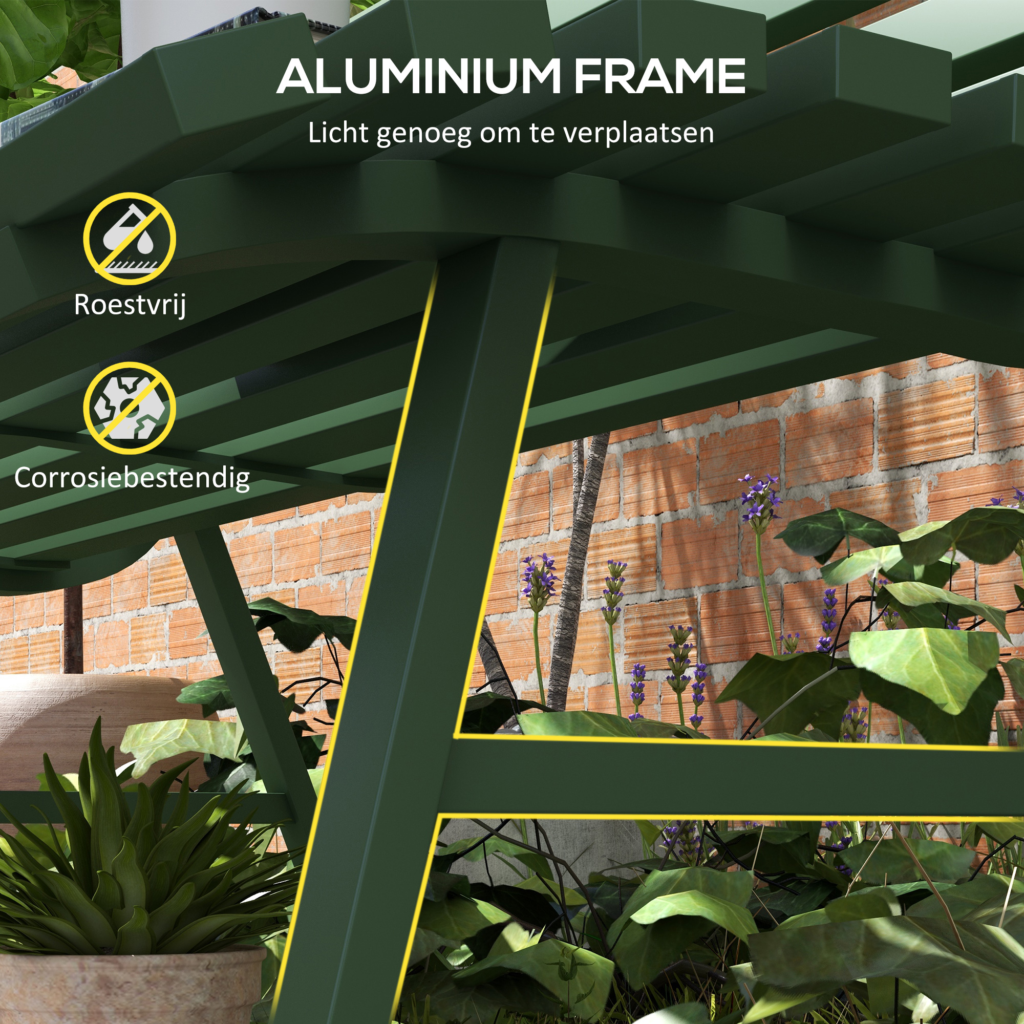 Outsunny Groene Tuinbank, Parkbank, Zitbank in Latdesign, Weerbestendig, Aluminium, 123 x 67 x 79 cm
