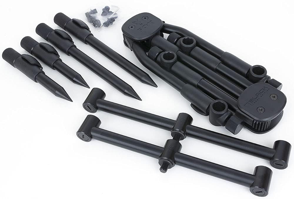 FOX Black Label Complete Pod 3-Rod Kit - Rod Pod zum Karpfenangeln, Rutenablage zum Angeln auf Karpfen & Raubfische, Rutenhalter