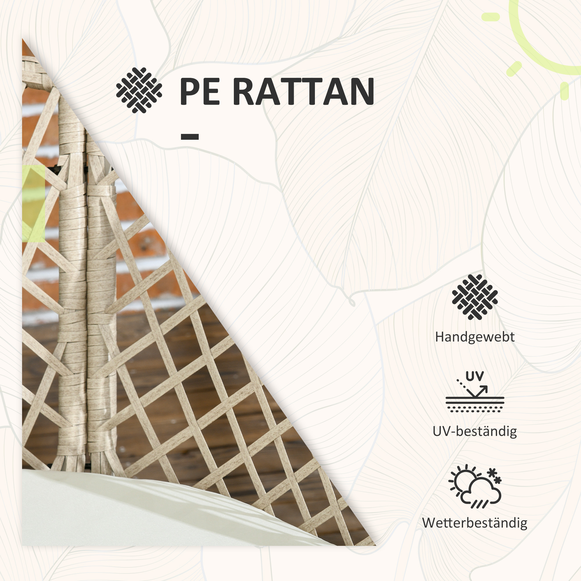 Rattan Tuinmeubelset, 2 Stoelen en Tafel, Gehard Glas Tafelblad, PE Rattan, Zitkussens, Metalen Frame, Khaki