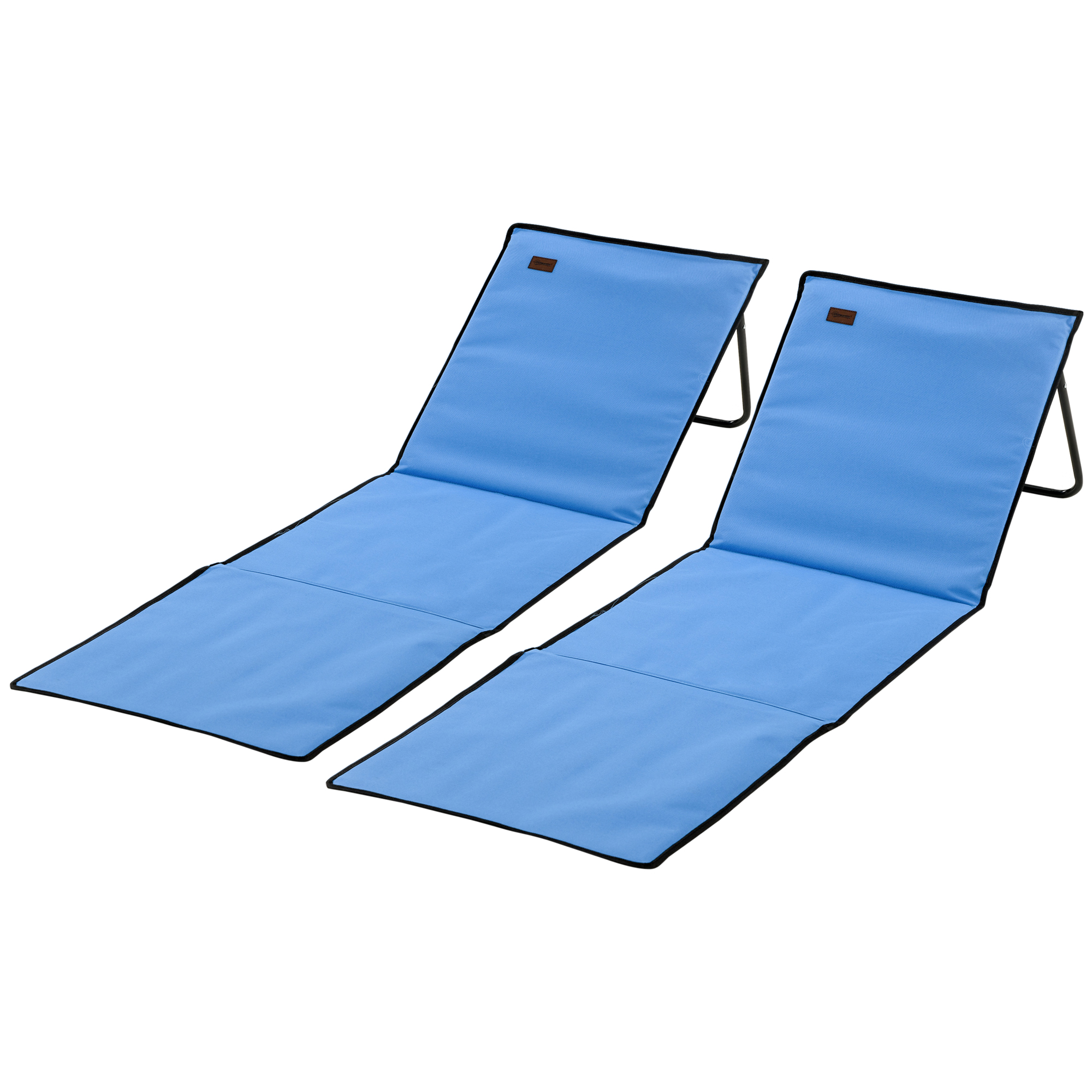 Outsunny Set aus 2 gepolsterten Strandmatten verstellbare Multi-Positions-Rückenlehne inklusive Transporttasche Stahl Polyester blau