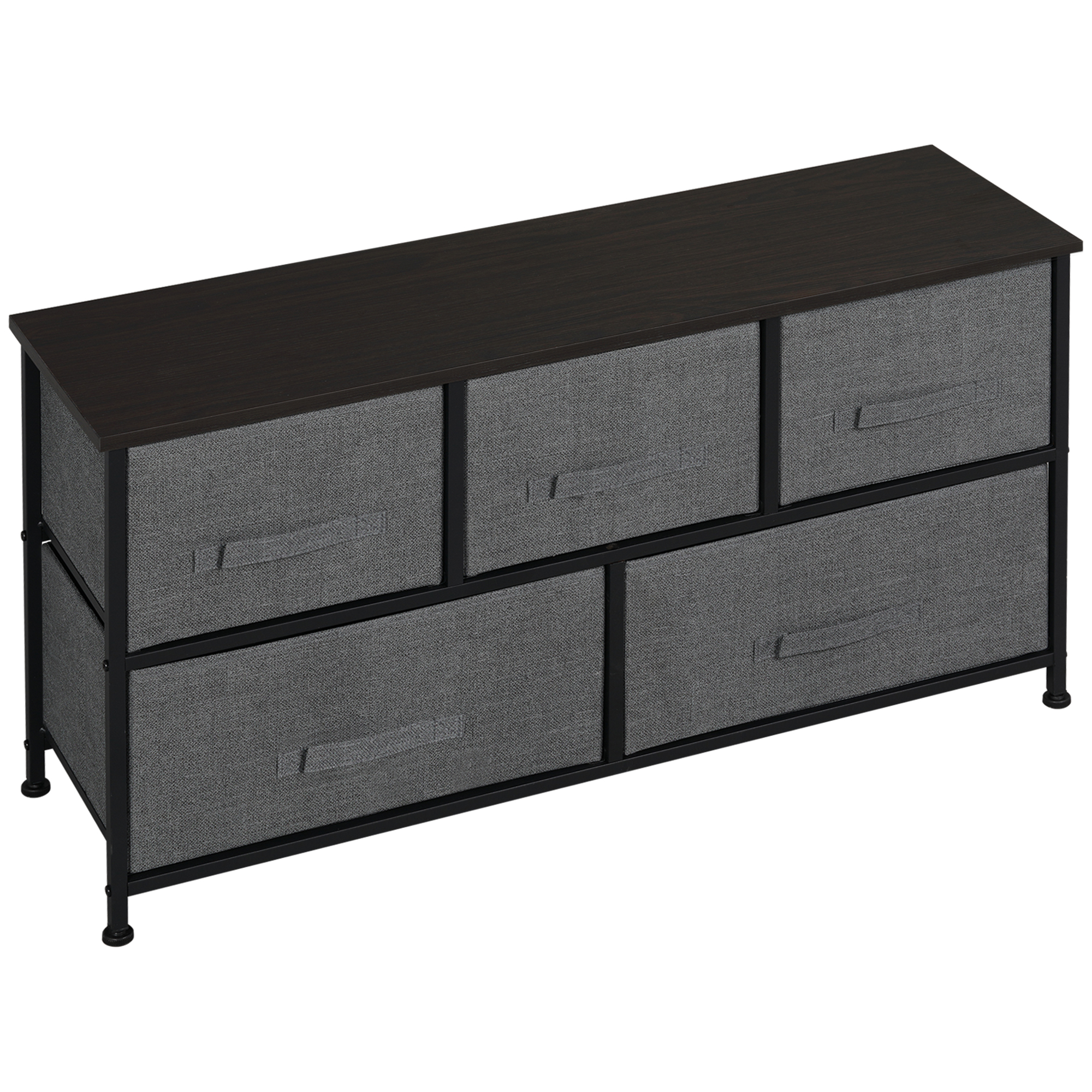 HOMCOM Kommode Aufbewahrungsmöbel 100 x 30 x 54 cm 5 Schubladen nicht gewebt Dunkelgrau Stahlstruktur Schwarz Holzoptik