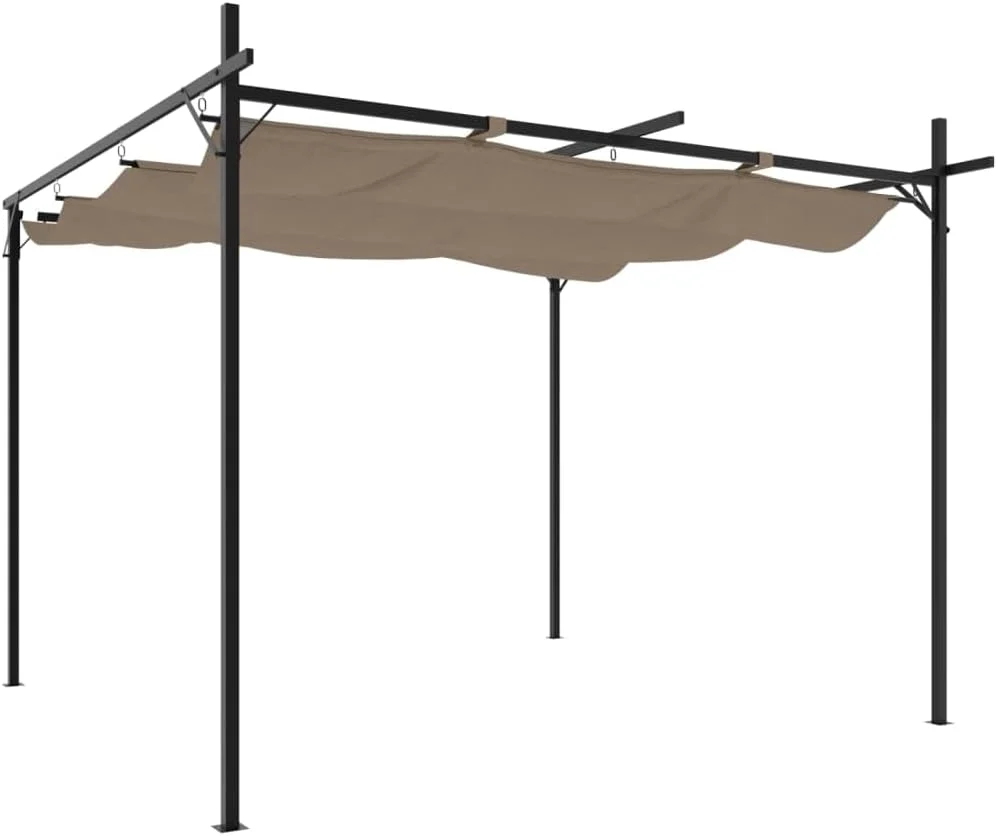 Mhdvray Gartenlaube, 295x292x230 cm, Grau, Pergola mit Schiebedach Taupe aus pulverbeschichtetem Stahl