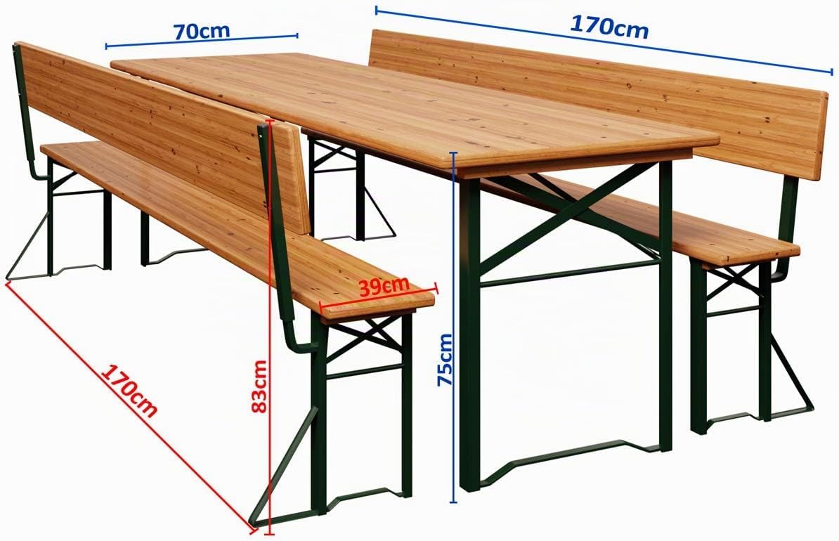 Casaria Set Mobili Stile Birreria 2X Panche da Sagra con Schienale 1x Tavolo 170x70x75 cm Salottino Esterno Feste Giardino