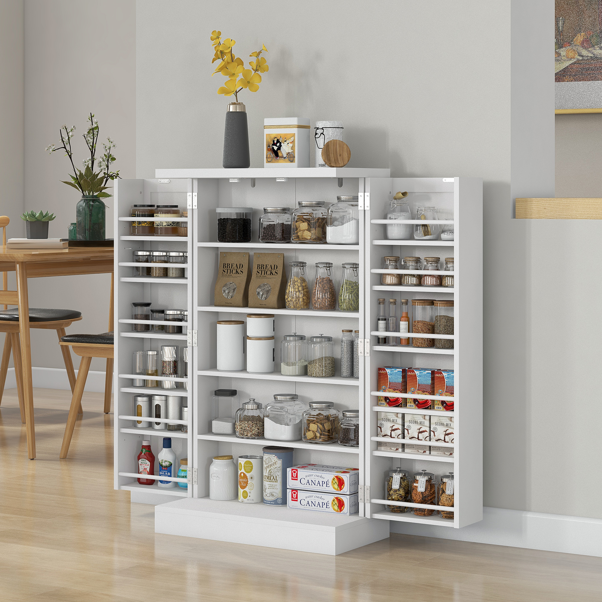 HOMCOM Schrank Küchenmöbel Speisekammer 2 Türen mit 5 Regalen und 12 Ablagen - Maße 60L x 30B x 104H cm - weiß