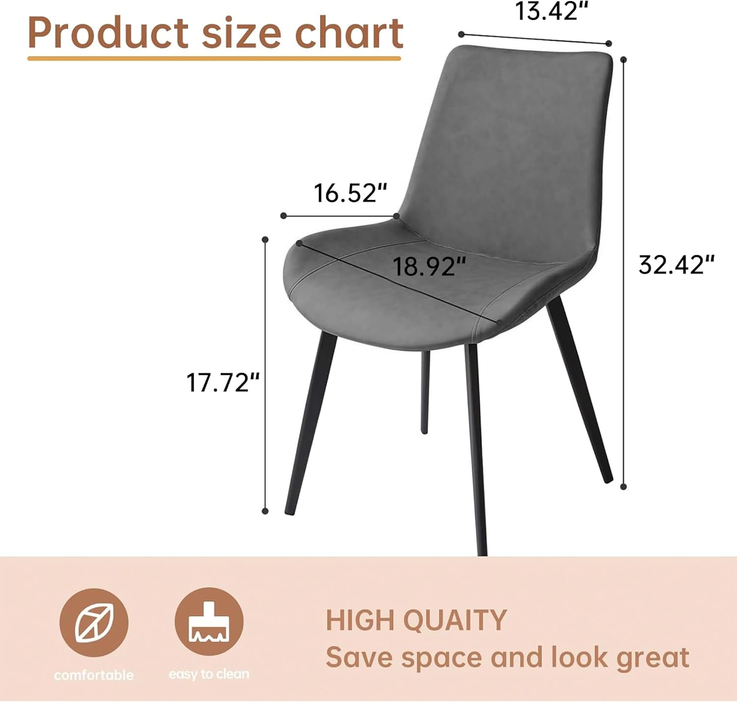 Dining Chairs Set of 4, Modern Dining & Kitchen Room Chairs, Upholstered Faux Leather Cushion Seat and Sturdy Metal Legs (4 Grey Chairs)