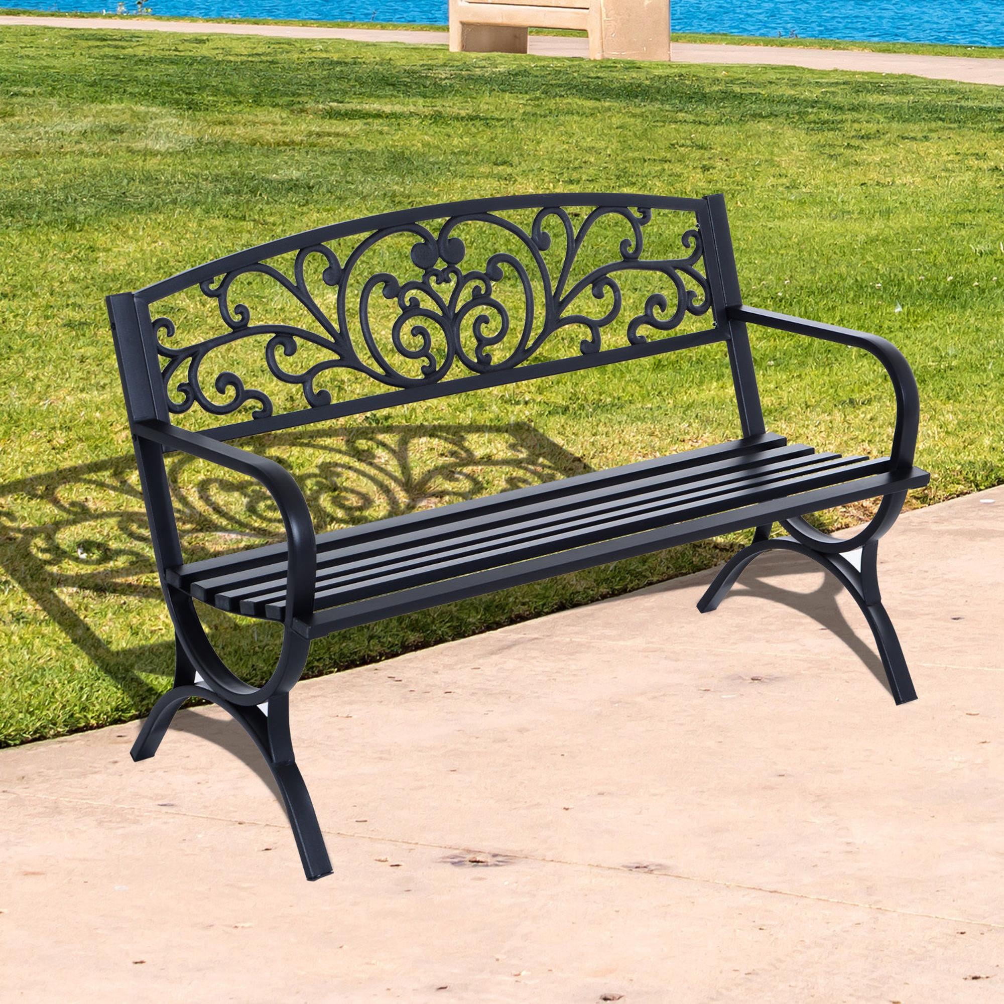 Outsunny 2-Sitzer Gartenbank Sitzbank 240kg belastbar Bank Gartenmöbel für den Innen- und Außenbereich geeignet 127x60x85 cm Schwarz