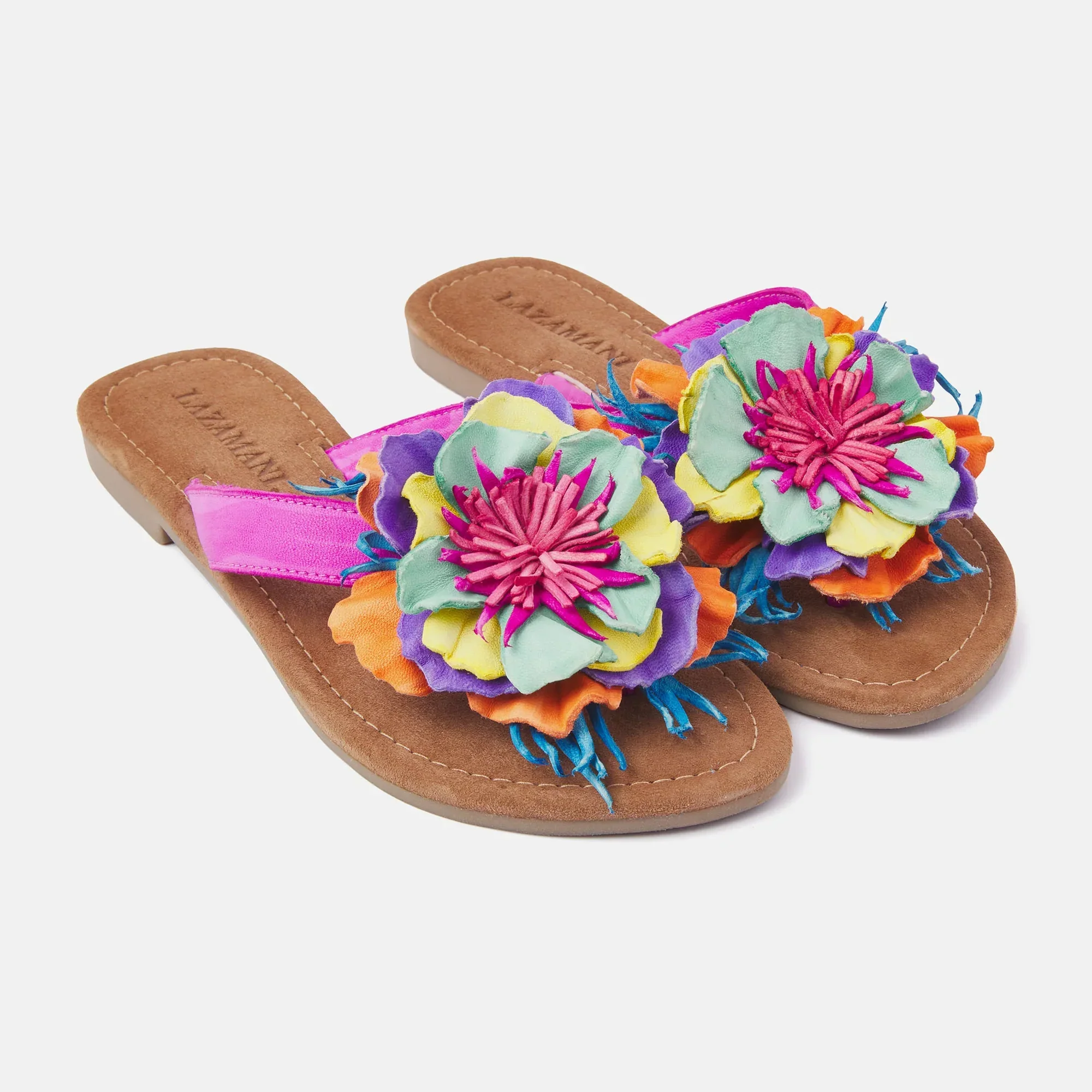 Lazamani Vibrant Leather Flower Sandals �C Hand-Painted Summer Mules