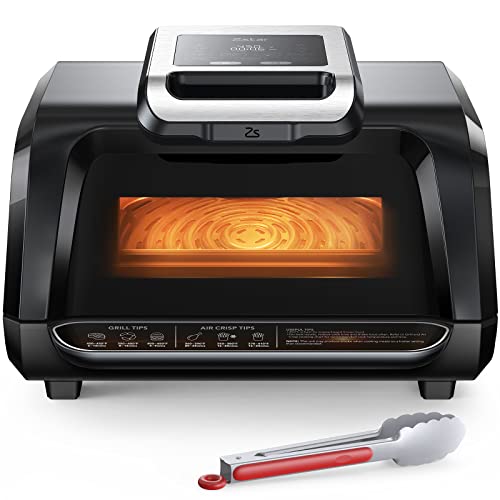 Indoor Grill/Griddle Combo with View Window, 7 in 1 Smart Smokeless Electric Grill with Air Fryer, Bake, Roast, Broil and Dehydrate, Preheat, 1750W, Smart Thermometer, Silicone Tongs included: Home & Kitchen