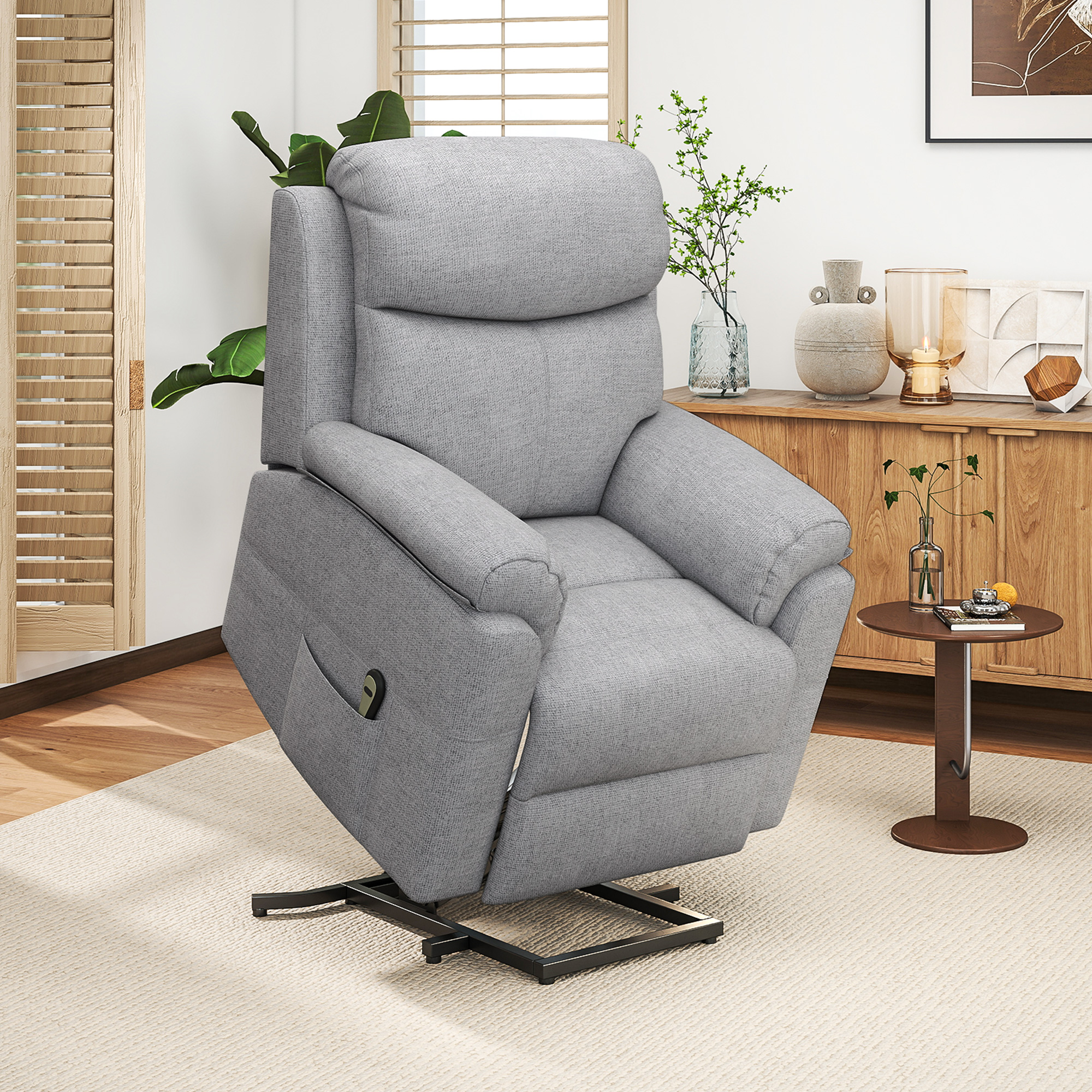 HOMCOM Elektrischer Aufstehsessel, Sessel mit Aufstehhilfe, Relaxsessel mit Schlaffunktion, Leinenoptik, 83 x 89 x 102 cm, Grau
