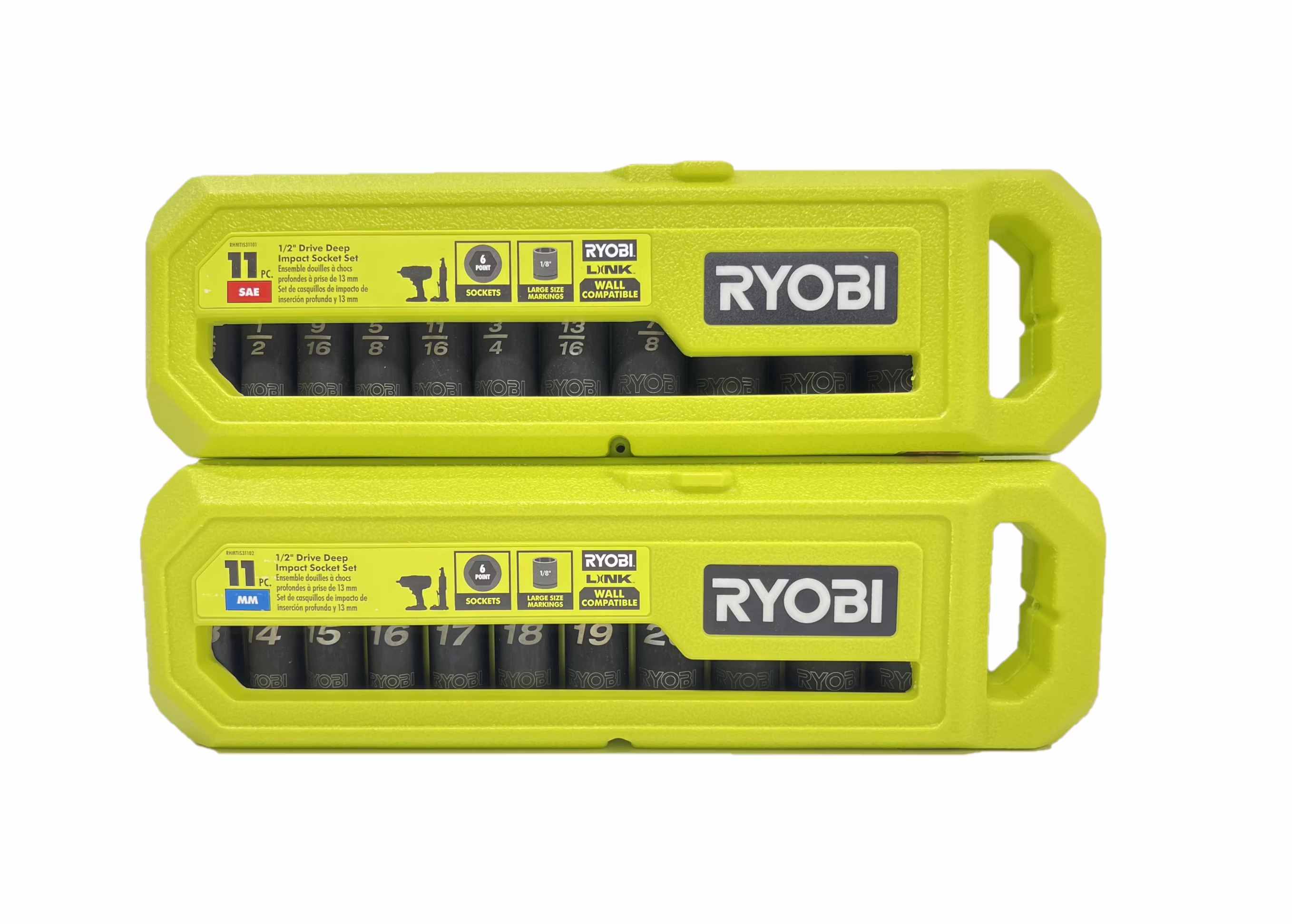 RYOBI 1/2 in SAE & Metric Deep Impact Socket Set, 6 Point (22-Piece)