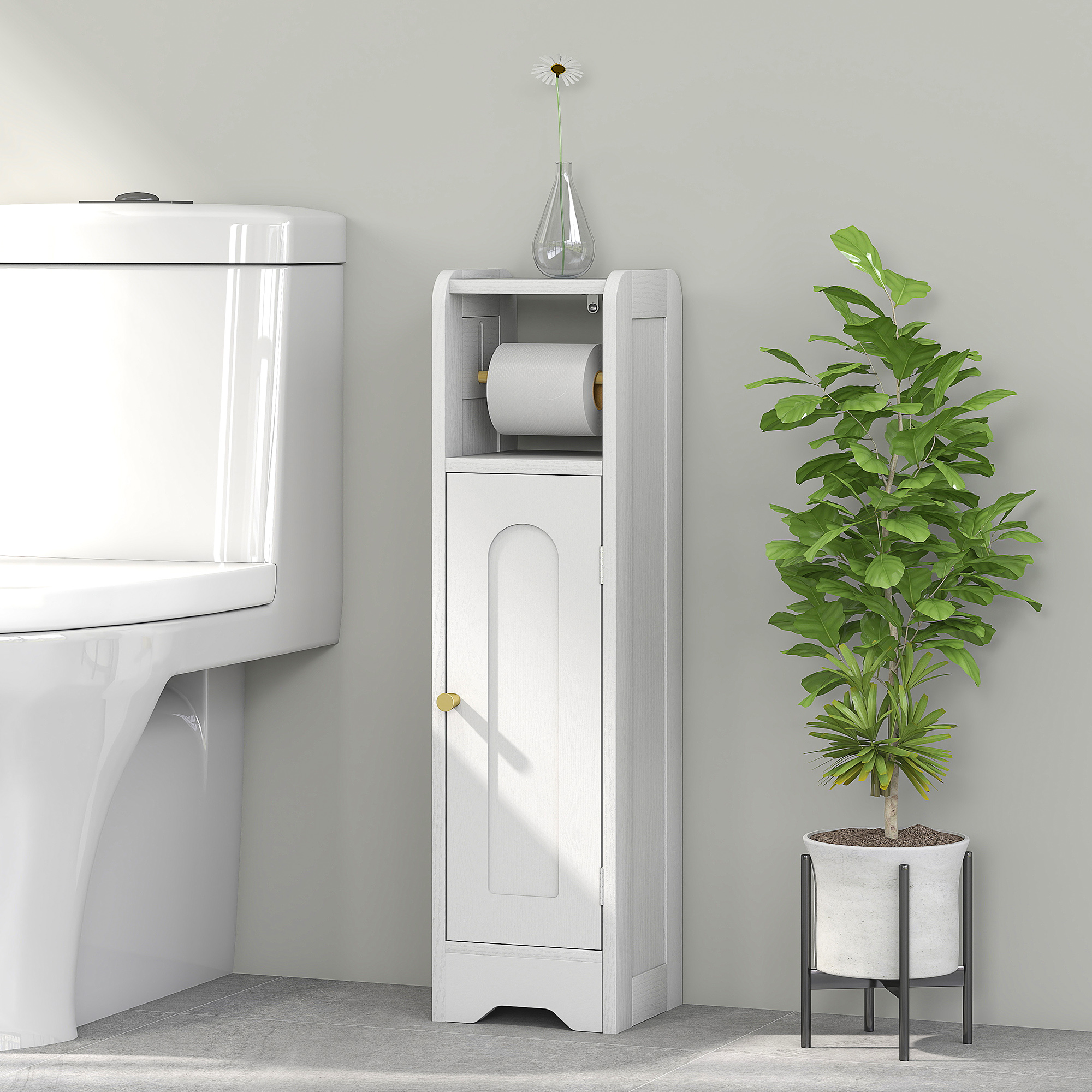 HOMCOM Badezimmerschrank WC-Toilettenaufbewahrung schmal mit verstellbarem Regal Platzsparend für kleine Räume weiß