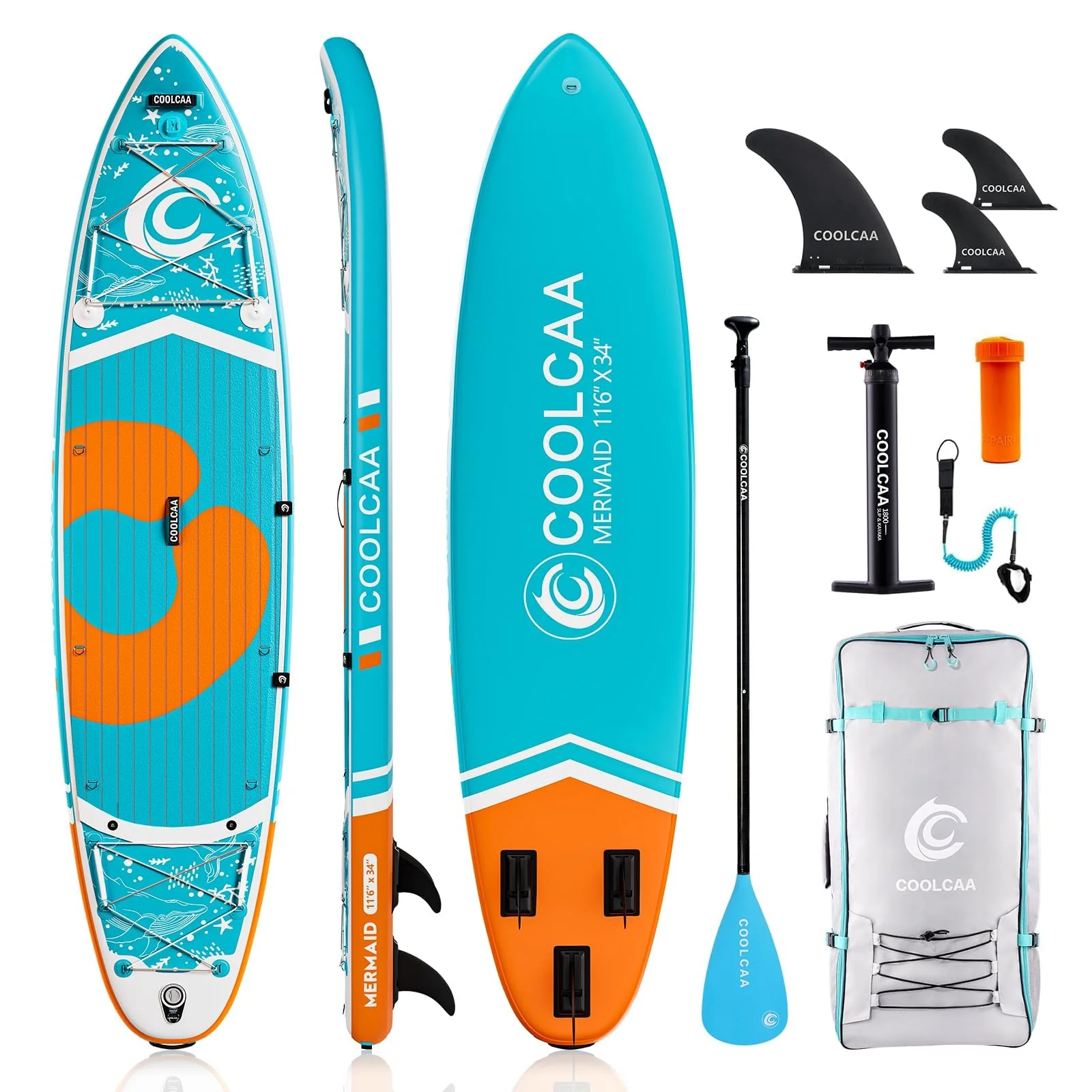 COOLCAA tavola da stand up paddling 354cm x 86cm x 15cm con accessori SUP premium, capacità di carico fino a 210 kg, tavola SUP per adulti e giovani di tutti i livelli