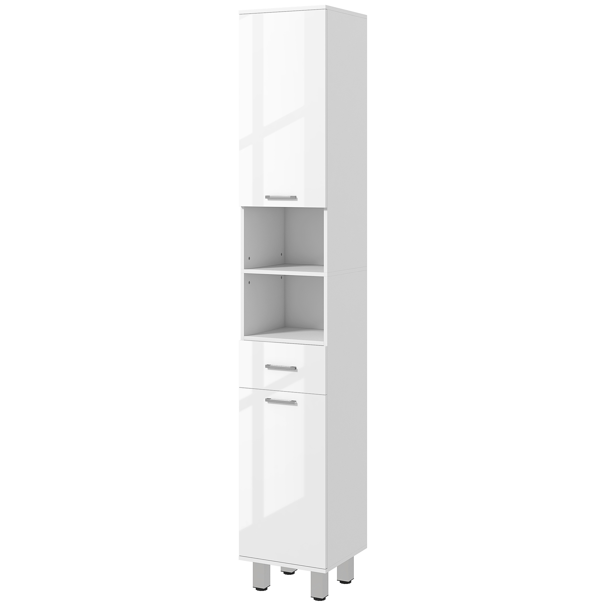 kleankin Badezimmerschrank, Badkommode, mit Regalen und Schublade, verstellbar, Weiß