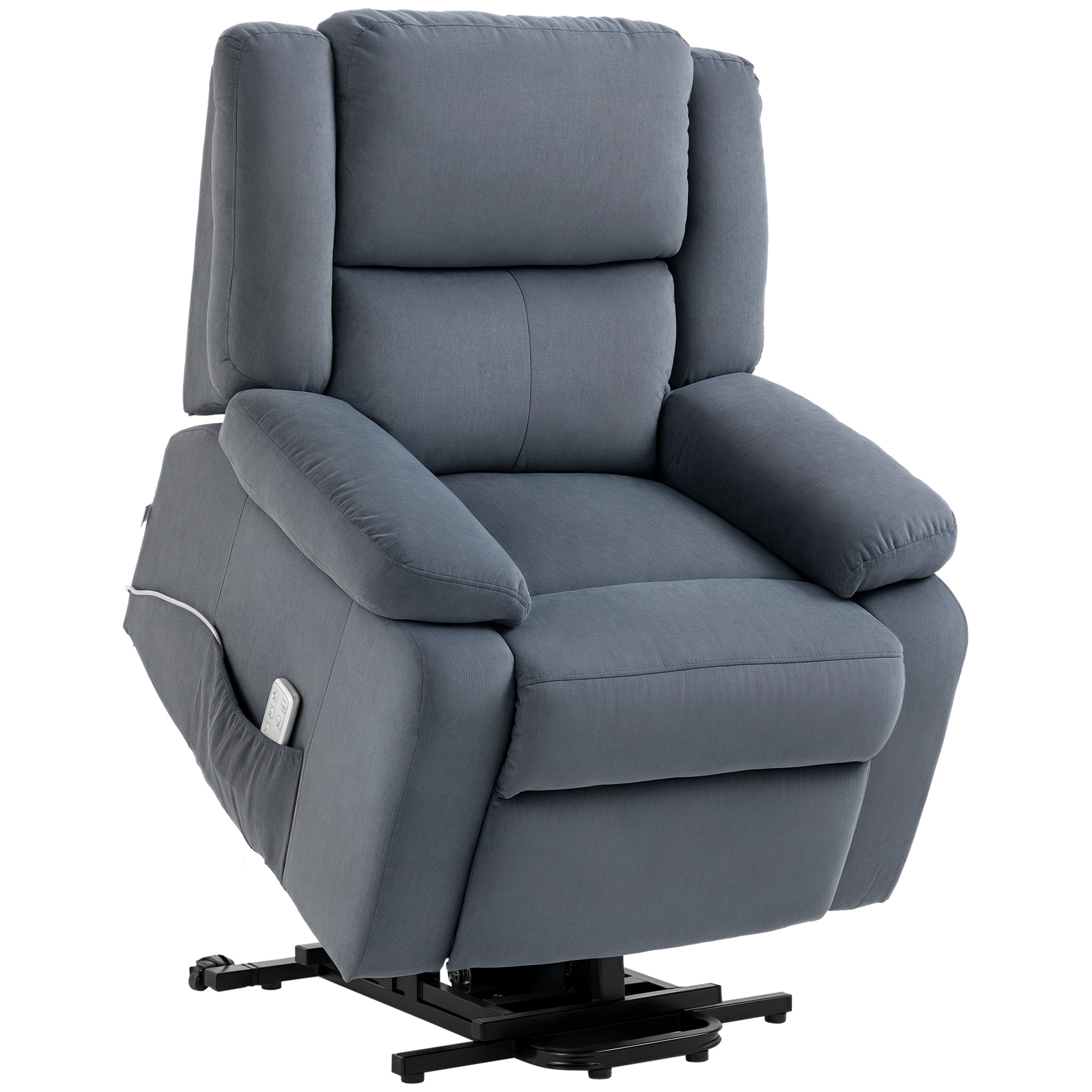 HOMCOM Aufstehsessel, Relaxsessel, mit Liegefunktion, Fernbedienung, Samtoptik, grau, 92 x 93 x 105 cm