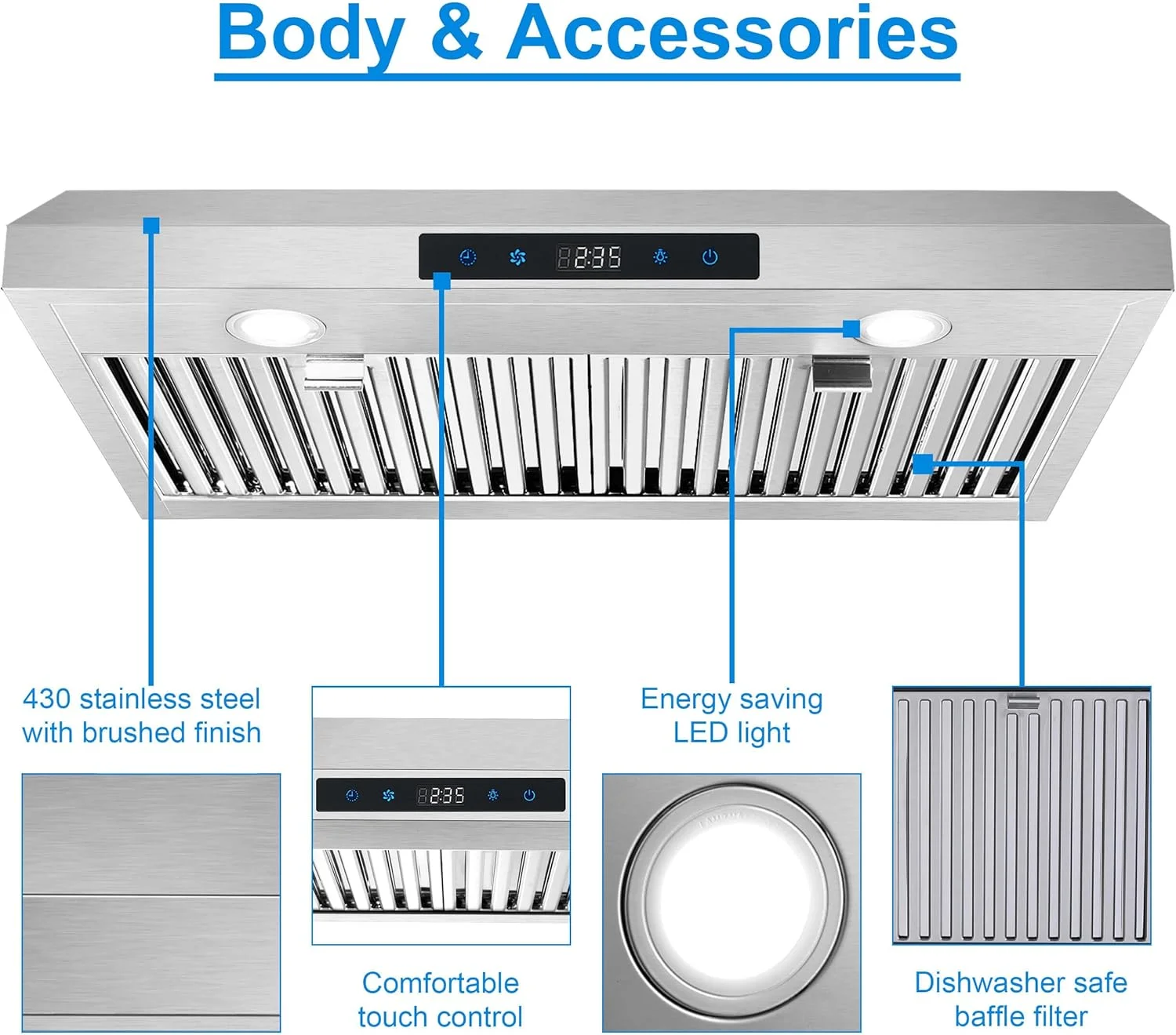 Range Hood 30 Inch Under Cabinet,Ductless Range Hoods with Touch Control,3-Venting Kitchen hood,Stainless Steel Vent Hood,Under Cabinet Range Hood 30 inch,Hood Vents for Kitchen 3 Speeds