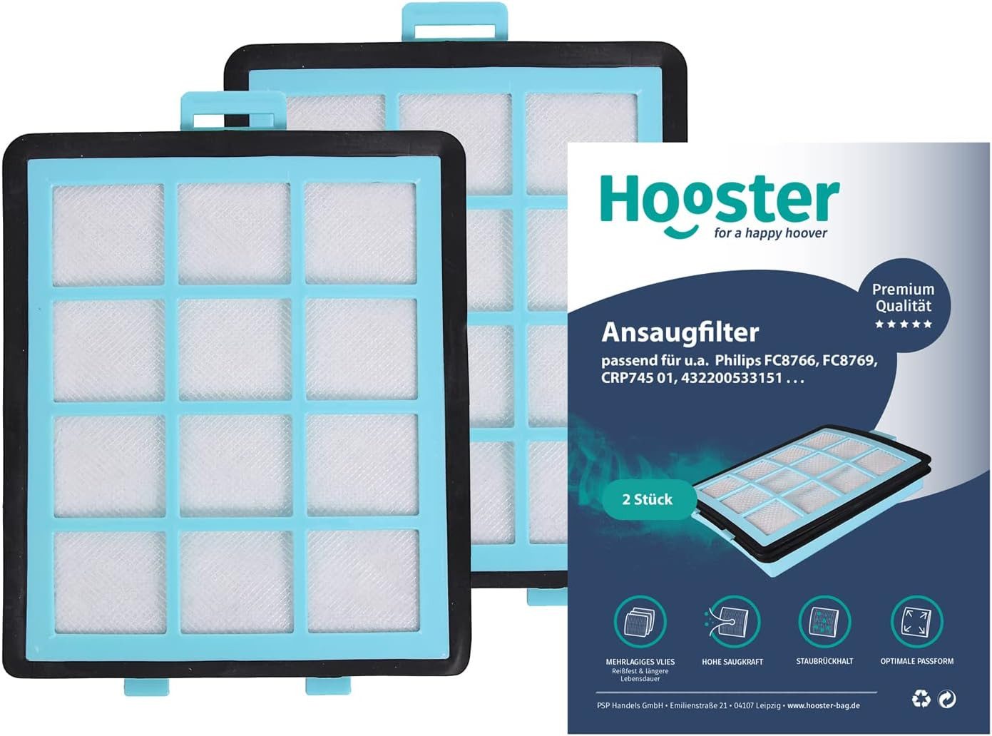 Luftfilter 2er-SET HEPA Filter kompatibel mit Philips Staubsauger FC8766 und
